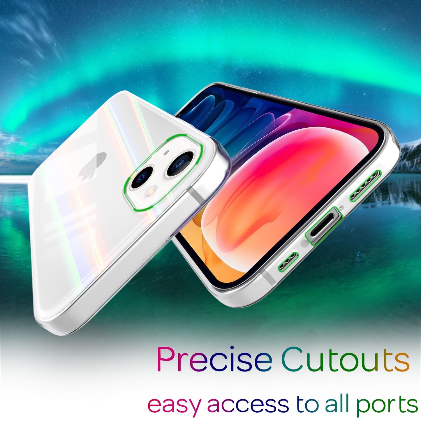NALIA Klares Hartglas Case kompatibel mit iPhone 13 Hülle, Transparent Regenbogen Effekt Anti-Gelb Kratzfest Tempered Glass & Silikon Bumper, Holografisch Bunt Glänzende Handyhülle Cover Durchsichtig