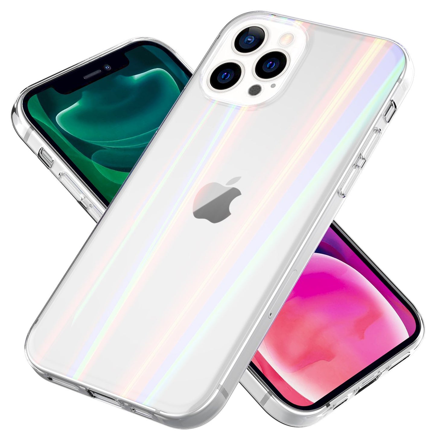 NALIA Klares Hartglas Case kompatibel mit iPhone 13 Pro Hülle, Transparent Regenbogen Effekt Anti-Gelb Kratzfest Tempered Glass & Silikon Bumper, Holografisch Bunt Glänzende Handyhülle Durchsichtig