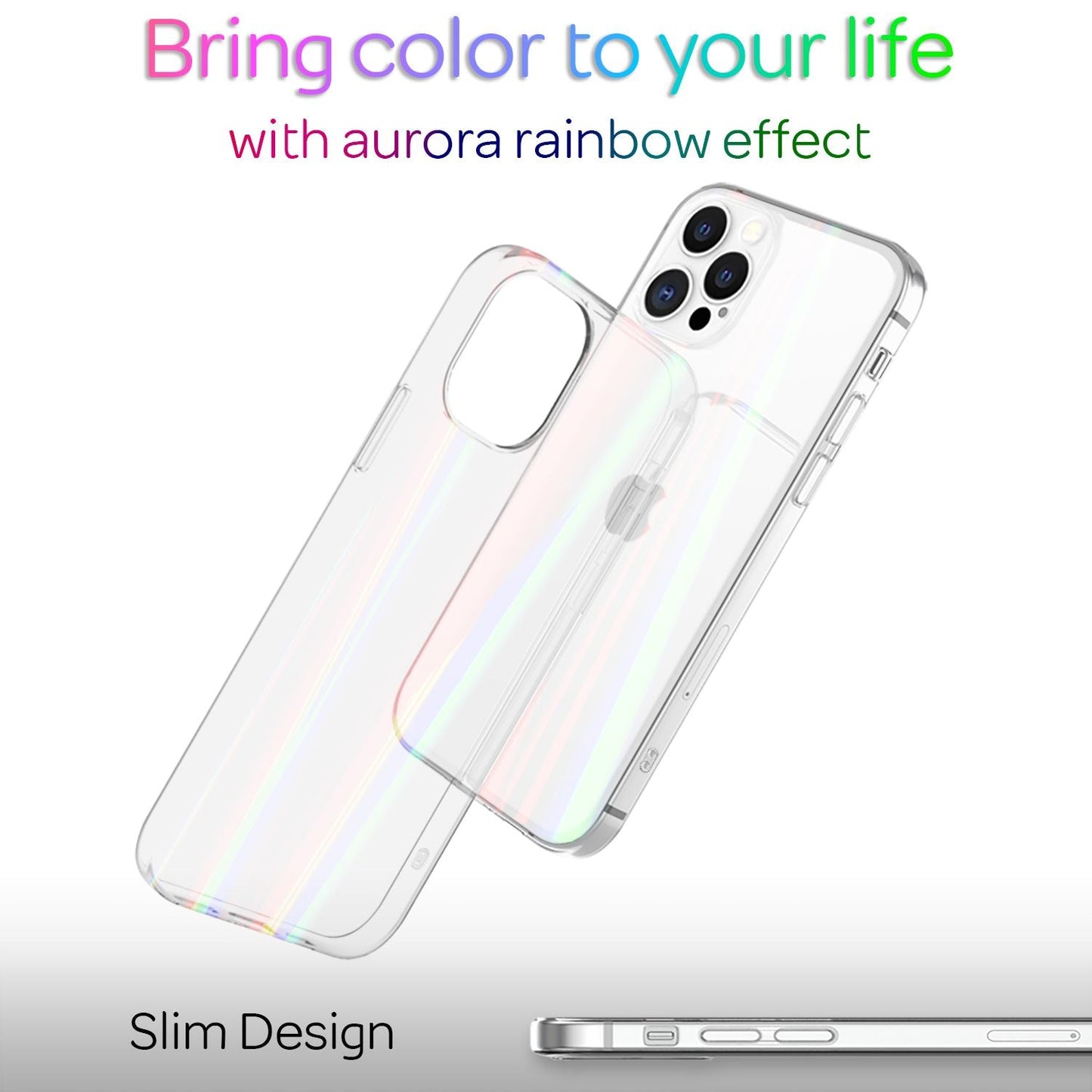 NALIA Klares Hartglas Case kompatibel mit iPhone 13 Pro Hülle, Transparent Regenbogen Effekt Anti-Gelb Kratzfest Tempered Glass & Silikon Bumper, Holografisch Bunt Glänzende Handyhülle Durchsichtig