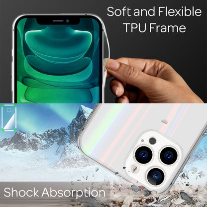 NALIA Klares Hartglas Case kompatibel mit iPhone 13 Pro Hülle, Transparent Regenbogen Effekt Anti-Gelb Kratzfest Tempered Glass & Silikon Bumper, Holografisch Bunt Glänzende Handyhülle Durchsichtig