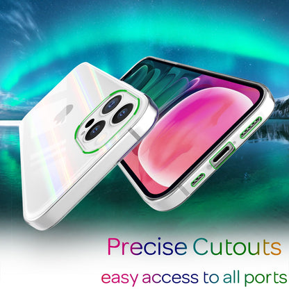 NALIA Klares Hartglas Case kompatibel mit iPhone 13 Pro Hülle, Transparent Regenbogen Effekt Anti-Gelb Kratzfest Tempered Glass & Silikon Bumper, Holografisch Bunt Glänzende Handyhülle Durchsichtig