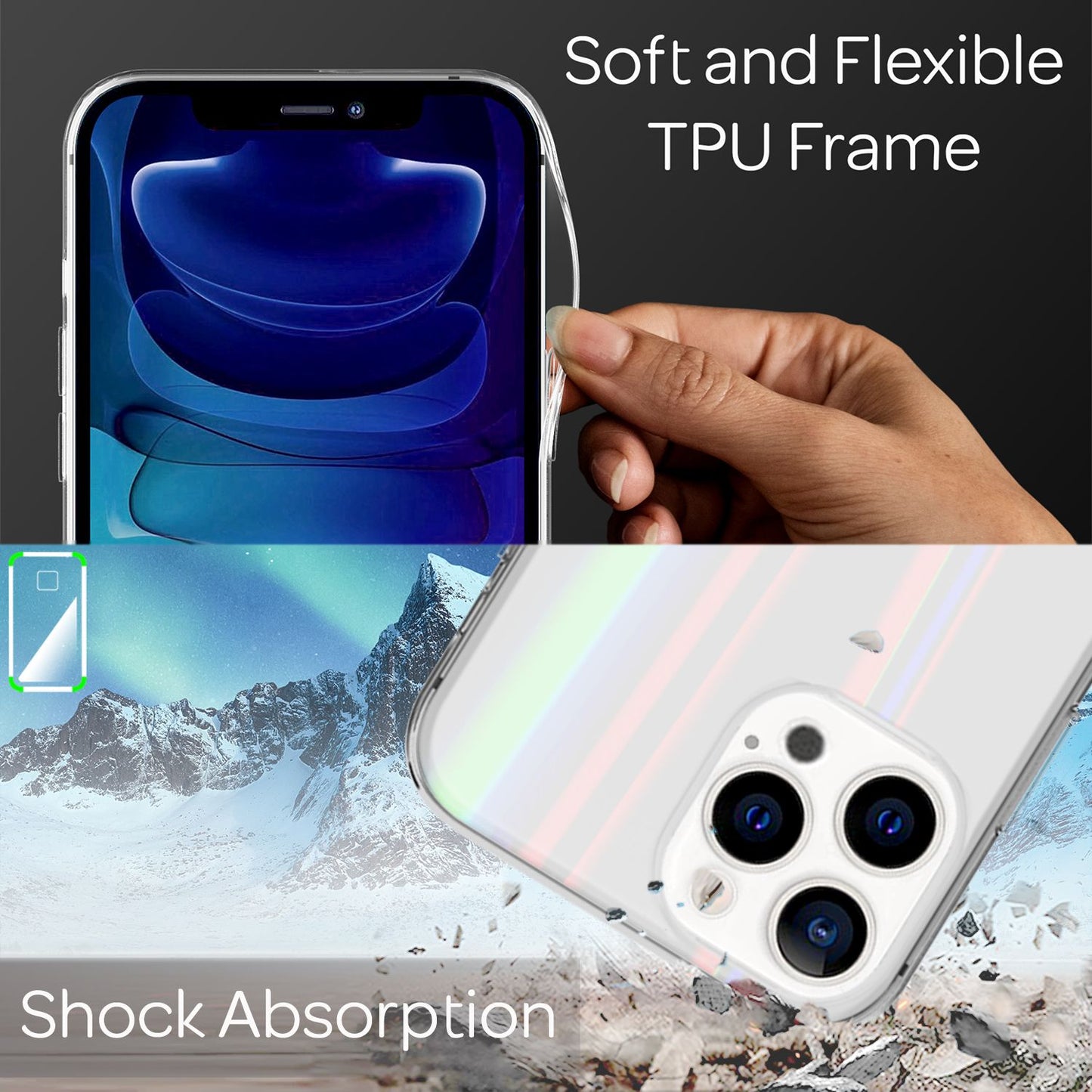 NALIA Transparente Glashülle für iPhone 13 Pro Max – Holografischer Prisma-Effekt (Regenbogen Schimmer) – 9H Hartglas & Anti-Gelb – AURORA – Marke aus Berlin