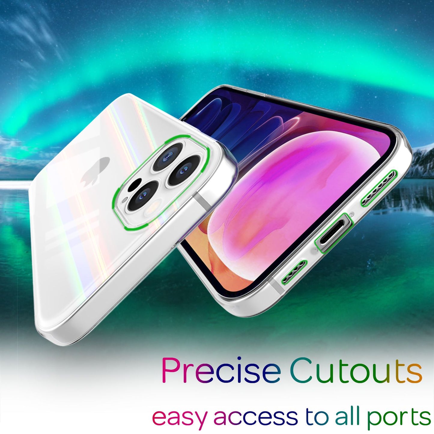 NALIA Transparente Glashülle für iPhone 13 Pro Max – Holografischer Prisma-Effekt (Regenbogen Schimmer) – 9H Hartglas & Anti-Gelb – AURORA – Marke aus Berlin
