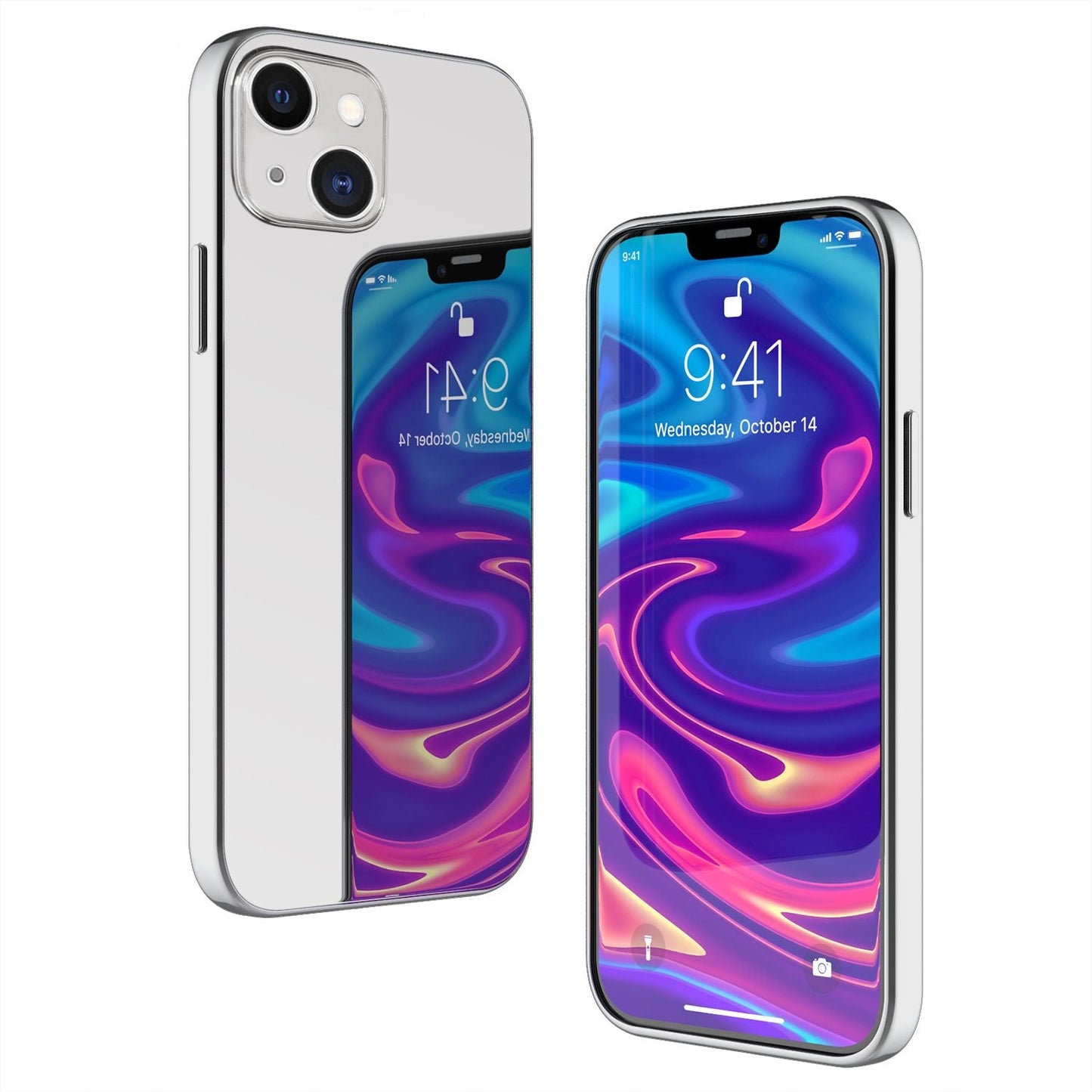NALIA Spiegel Hartglas Case kompatibel mit iPhone 13 Mini Hülle, Klarer Spiegeleffekt Mirror Hardcase Kratzfest 9H Tempered Glass & Silikon Bumper, Dünne Schutzhülle Glashülle Handyhülle - Silber