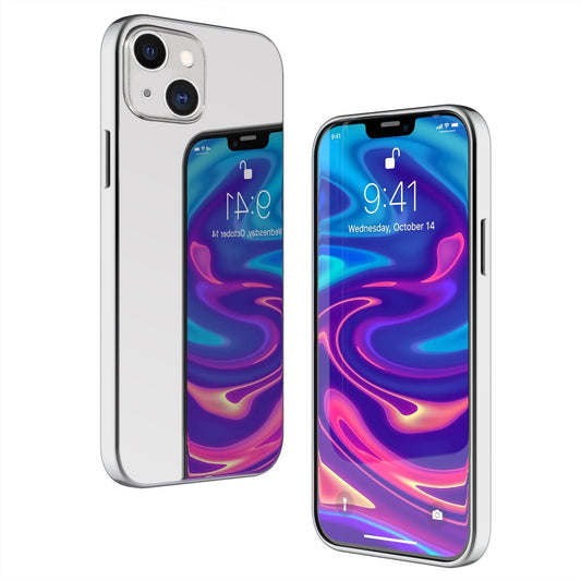 NALIA Spiegel Hartglas Case kompatibel mit iPhone 13 Mini Hülle, Klarer Spiegeleffekt Mirror Hardcase Kratzfest 9H Tempered Glass & Silikon Bumper, Dünne Schutzhülle Glashülle Handyhülle - Silber