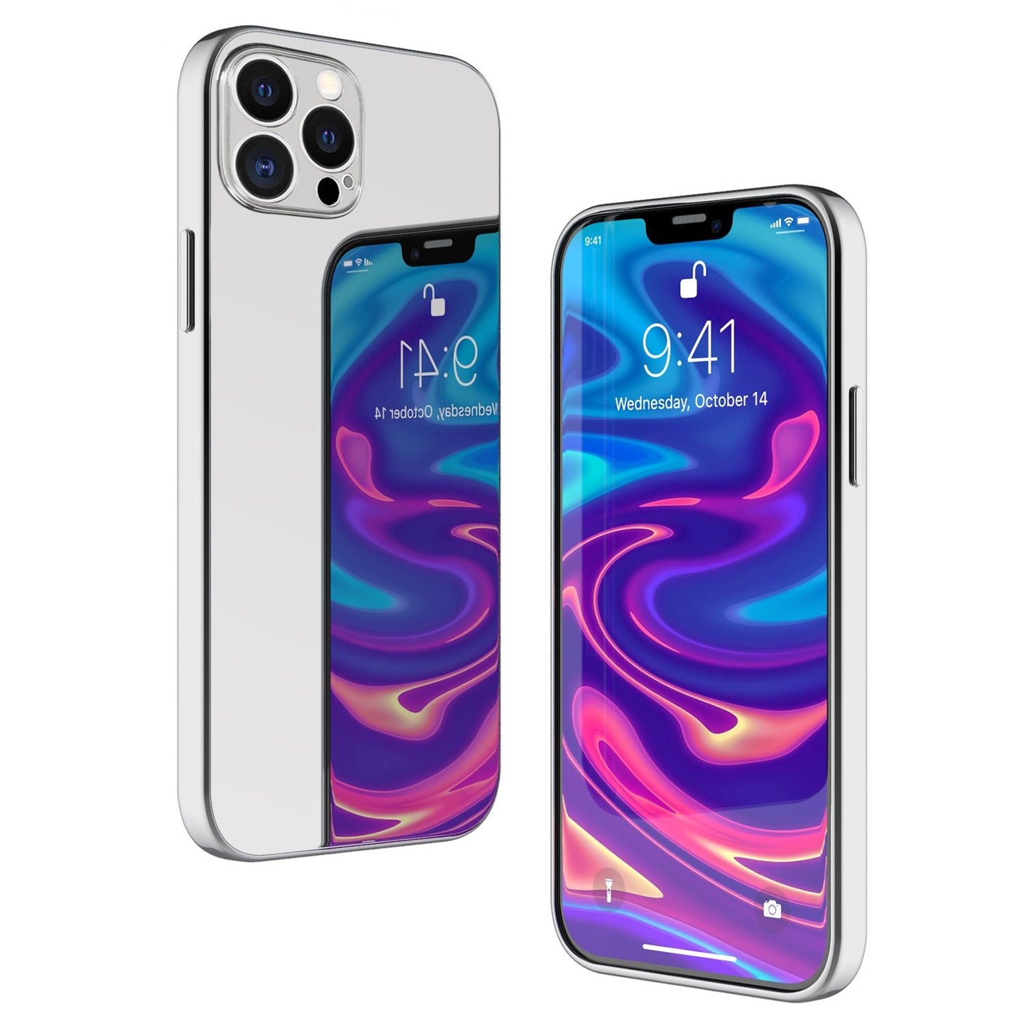 NALIA Spiegel Hartglas Case kompatibel mit iPhone 13 Pro Hülle, Klarer Spiegeleffekt Mirror Hardcase Kratzfest 9H Tempered Glass & Silikon Bumper, Dünne Schutzhülle Glashülle Handyhülle Etui - Silber