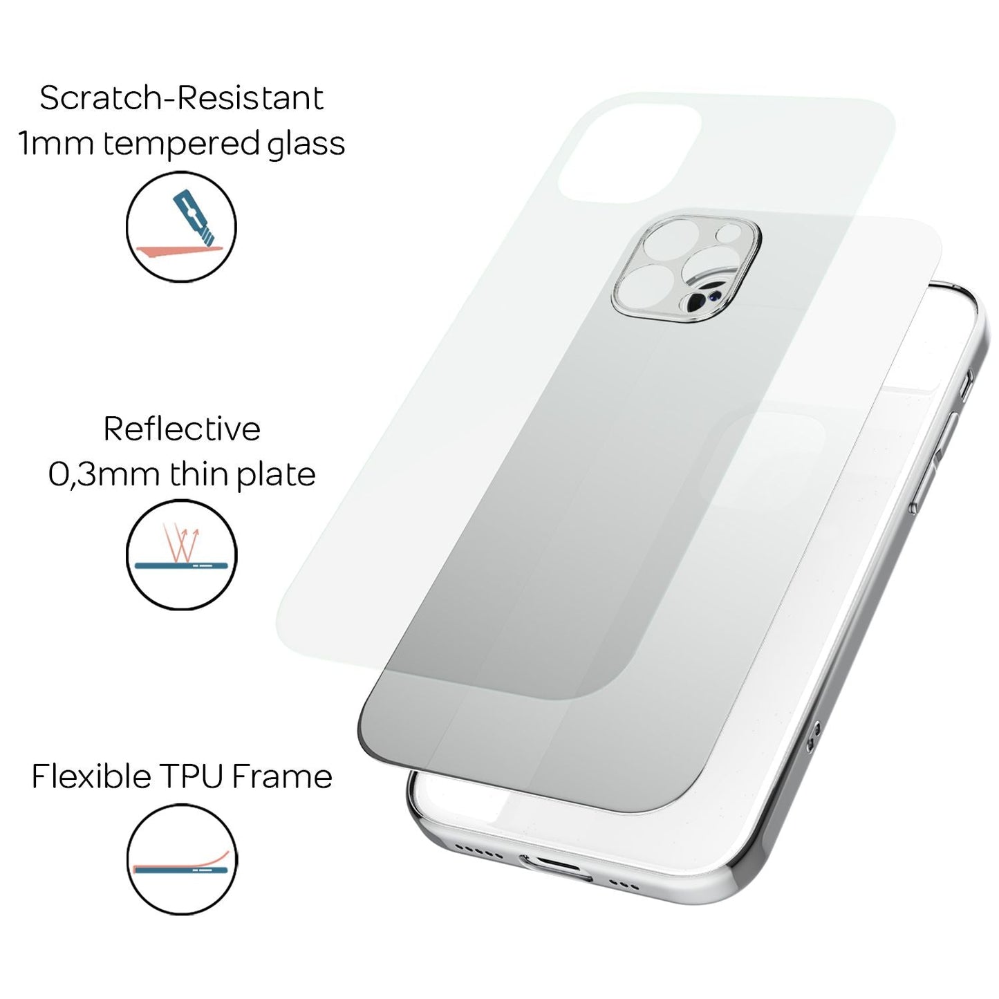 NALIA Spiegel Hartglas Case kompatibel mit iPhone 13 Pro Hülle, Klarer Spiegeleffekt Mirror Hardcase Kratzfest 9H Tempered Glass & Silikon Bumper, Dünne Schutzhülle Glashülle Handyhülle Etui - Silber