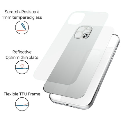 NALIA Spiegel Hartglas Case kompatibel mit iPhone 13 Pro Max Hülle, Klarer Spiegeleffekt Mirror Hardcase Kratzfest 9H Tempered Glass & Silikon Bumper, Dünne Schutzhülle Glashülle Handyhülle - Silber