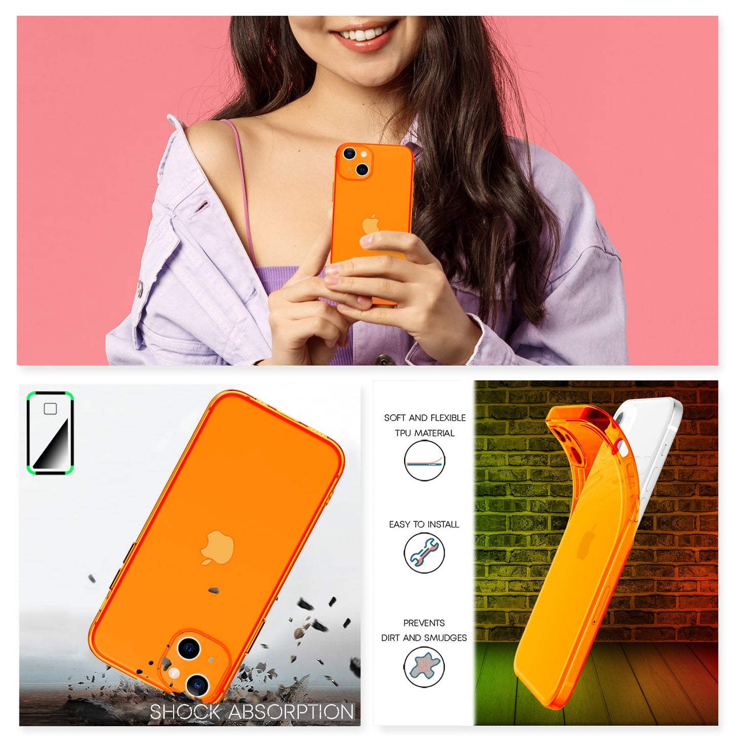 NALIA Neon Silikonhülle für iPhone 13 Mini – Knallige Signal-Farbe & Linsenschutz – VIBE (Transparentes Case) – Marke aus Berlin