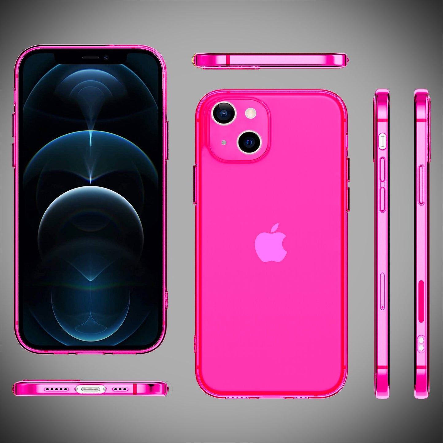 NALIA Neon Silikonhülle für iPhone 13 Mini – Knallige Signal-Farbe & Linsenschutz – VIBE (Transparentes Case) – Marke aus Berlin