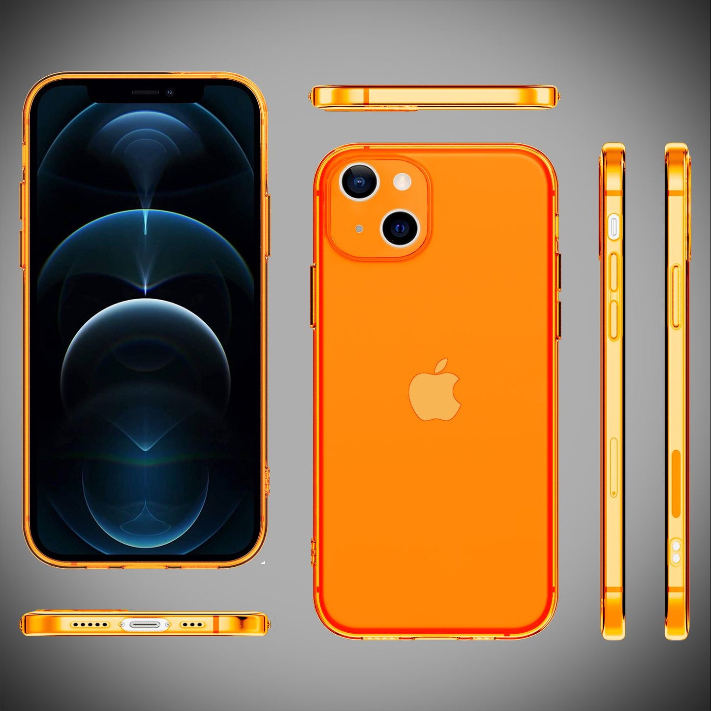 NALIA Neon Silikonhülle für iPhone 13 Mini – Knallige Signal-Farbe & Linsenschutz – VIBE (Transparentes Case) – Marke aus Berlin