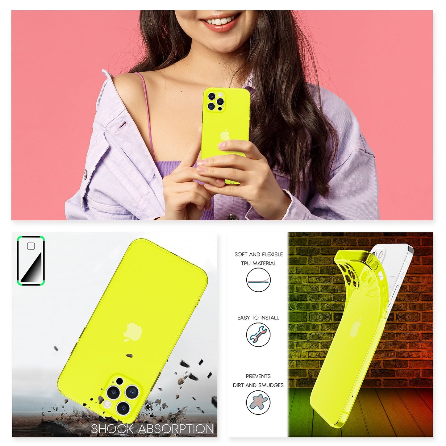 NALIA Neon Silikonhülle für iPhone 13 Pro – Knallige Signal-Farbe & Linsenschutz – VIBE (Transparentes Case) – Marke aus Berlin