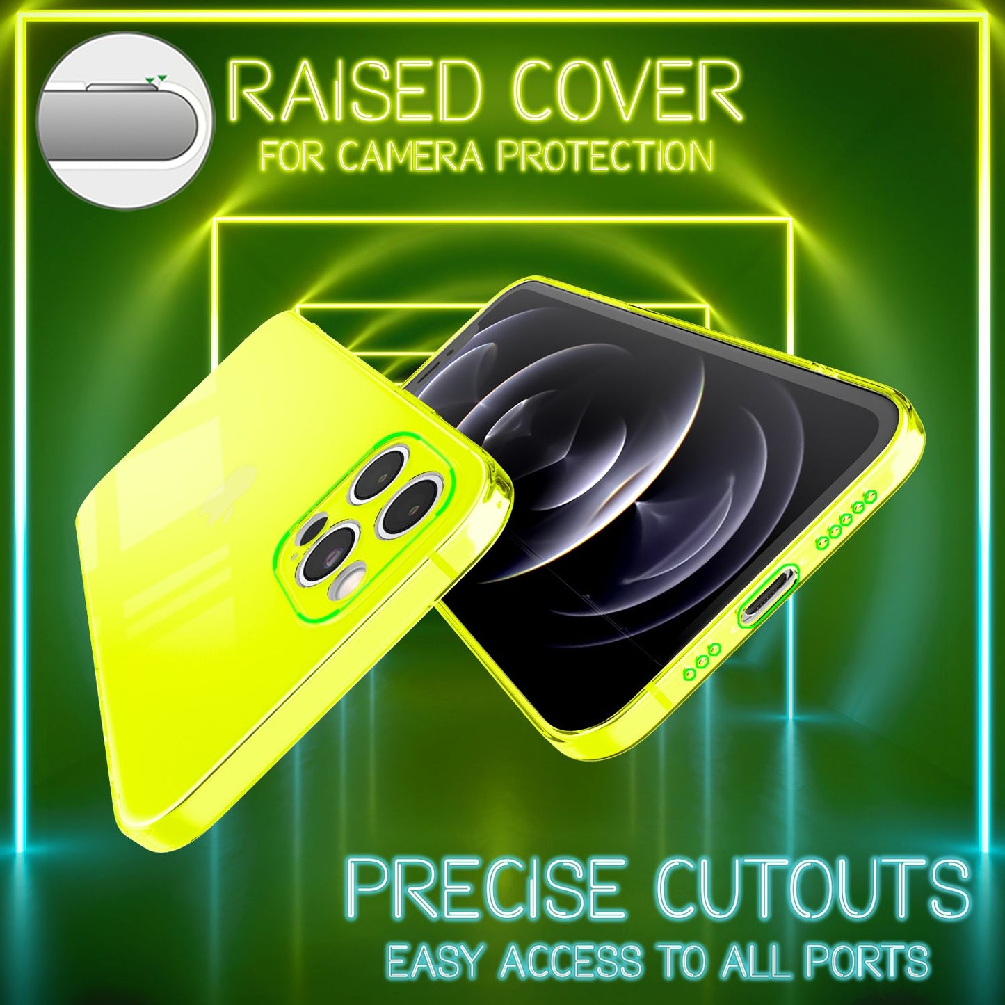 NALIA Neon Silikonhülle für iPhone 13 Pro Max – Knallige Signal-Farbe & Linsenschutz – VIBE (Transparentes Case) – Marke aus Berlin