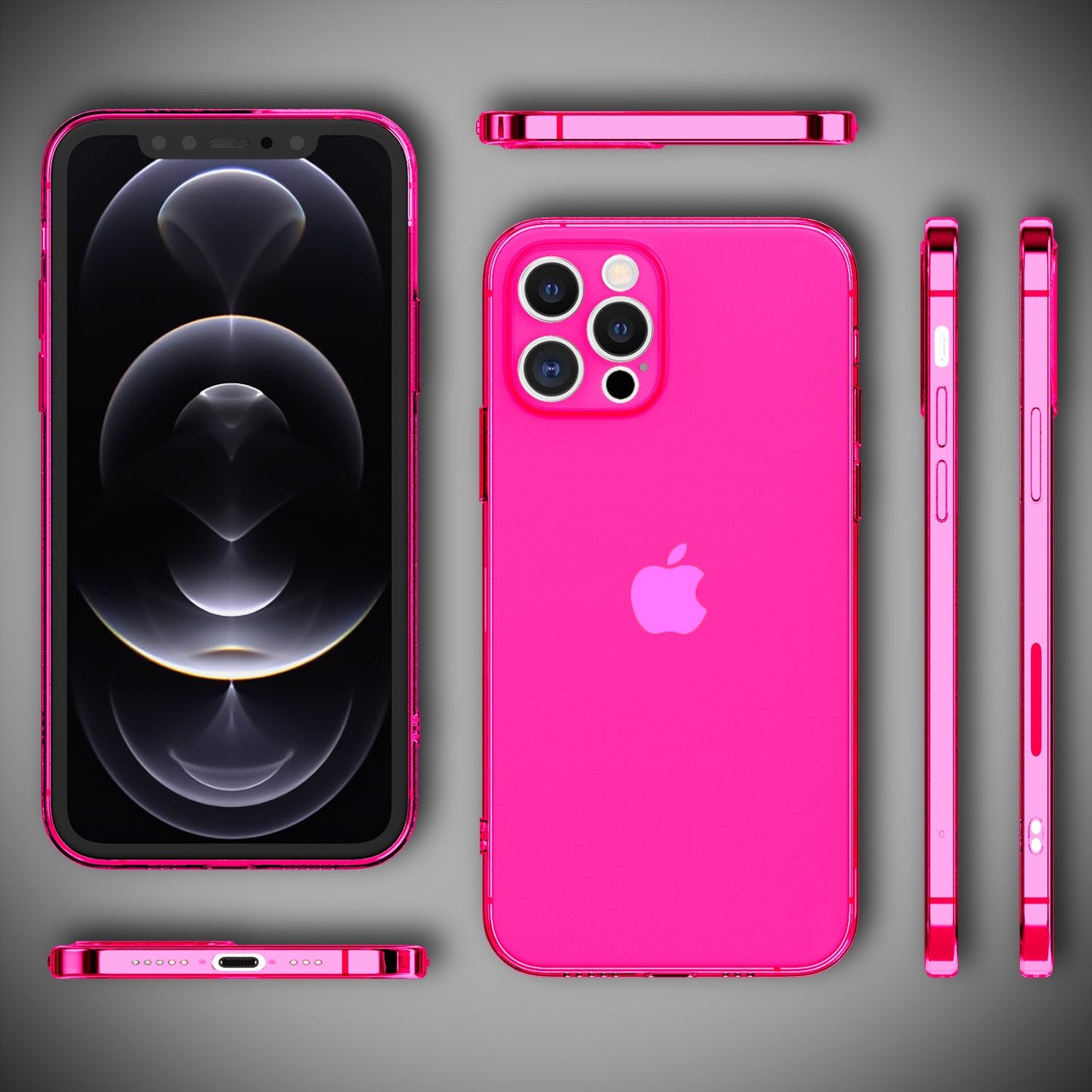 NALIA Neon Silikonhülle für iPhone 13 Pro Max – Knallige Signal-Farbe & Linsenschutz – VIBE (Transparentes Case) – Marke aus Berlin
