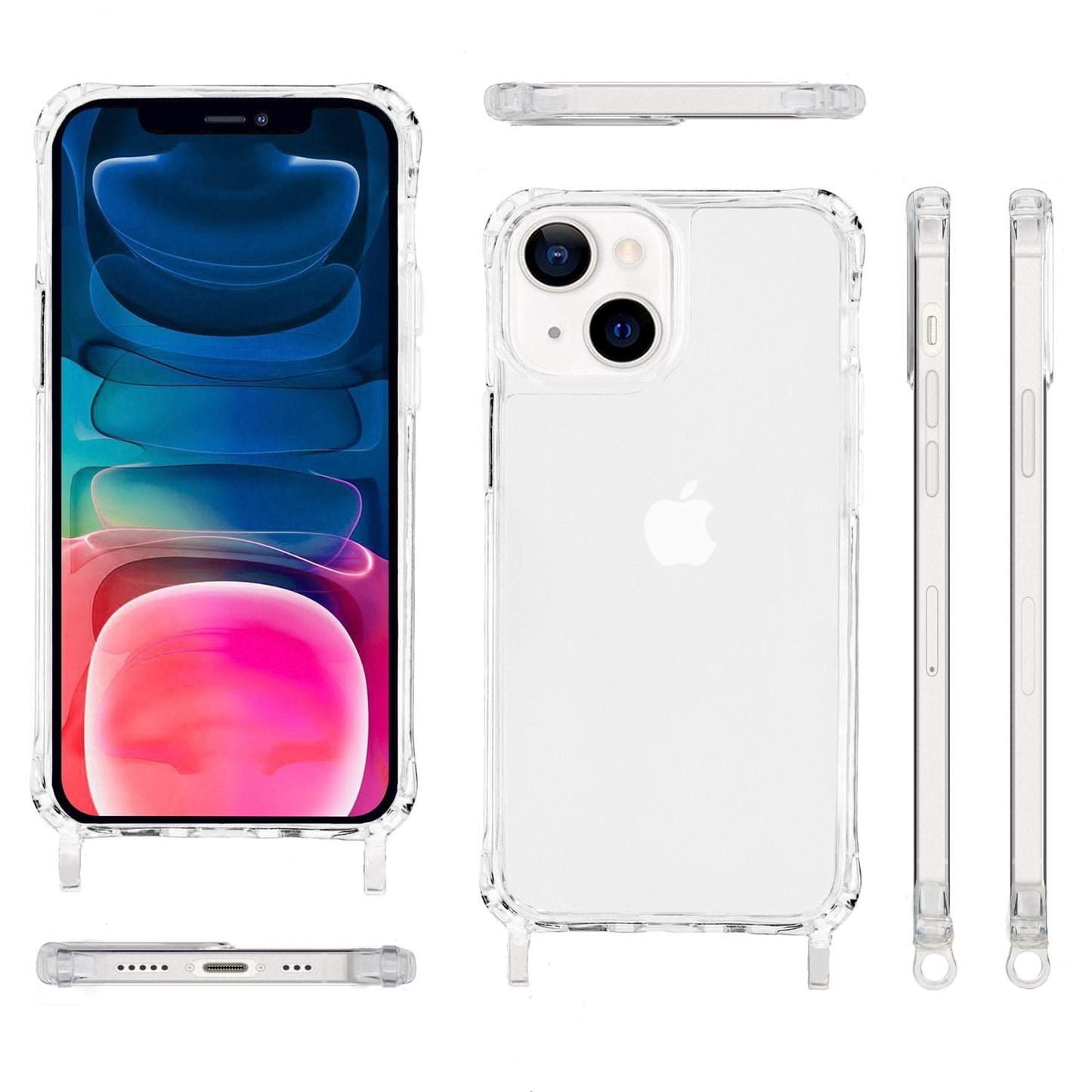 NALIA Handykette für iPhone 13 – Transparentes Hybrid-Case & Band – HANGIT PRO (Anti-Gelb Rückseite & Verstellbar) – Marke aus Berlin