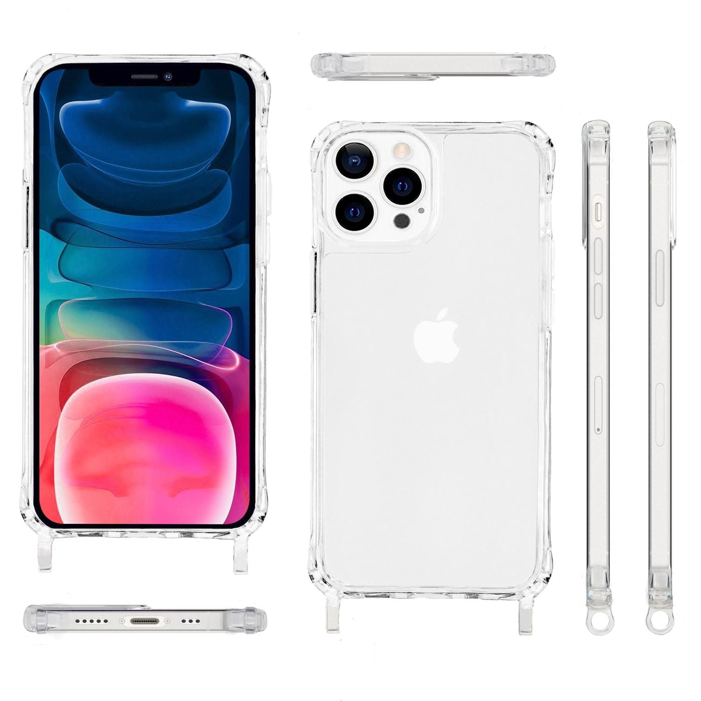 NALIA Handykette für iPhone 13 Pro Max – Transparentes Hybrid-Case & Band – HANGIT PRO (Anti-Gelb Rückseite & Verstellbar) – Marke aus Berlin