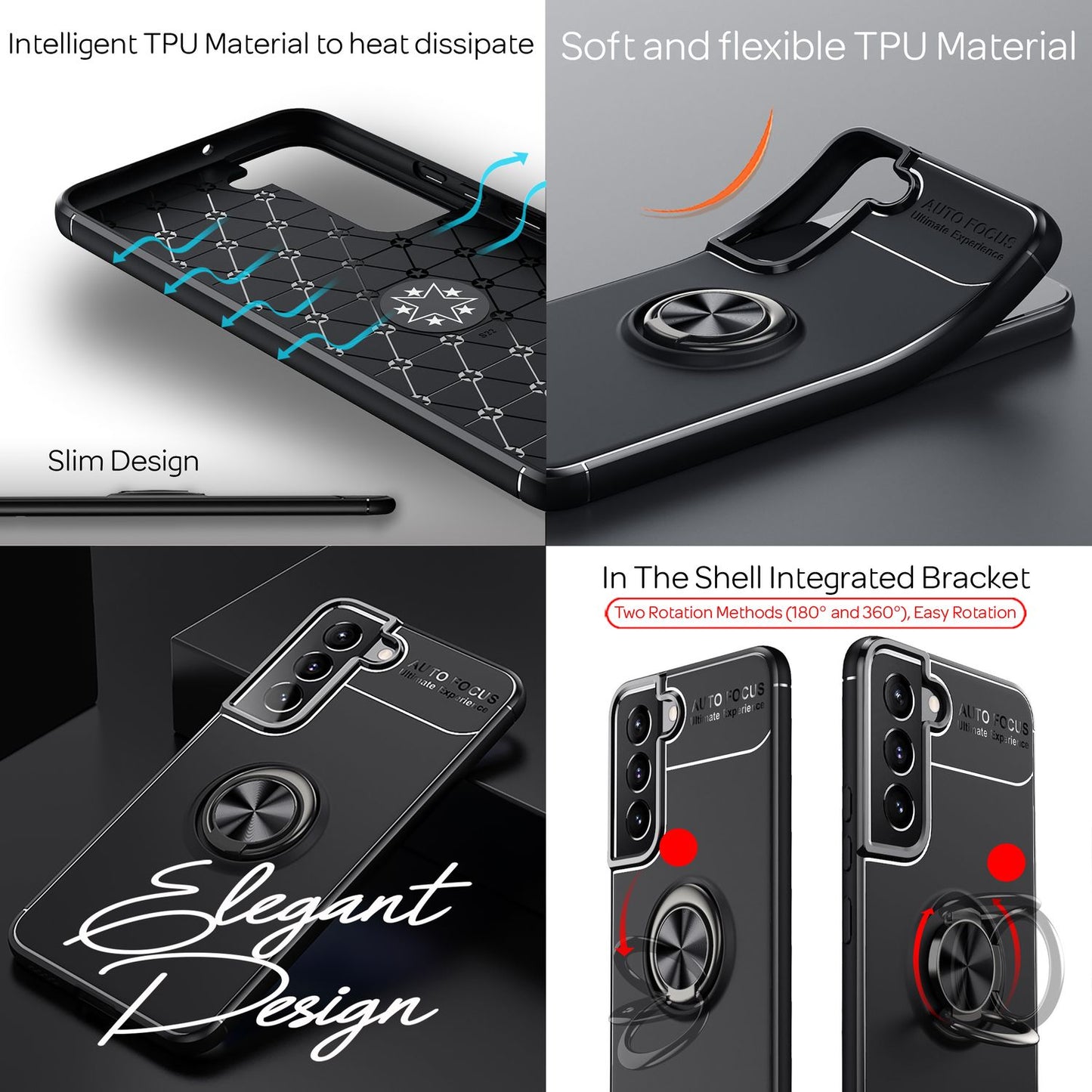 NALIA Ringhülle für Samsung Galaxy S22 – Ring-Ständer 360° & für Magnet-Halter – GRIP360 (Mattiertes Silikon Case) – Marke aus Berlin