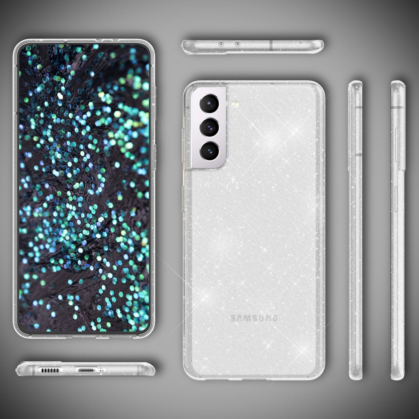 NALIA Glitzerhülle für Samsung Galaxy S22 – Funkelndes Silikon Case – DAZZLIN (Transparent & Stoßfest) – Marke aus Berlin