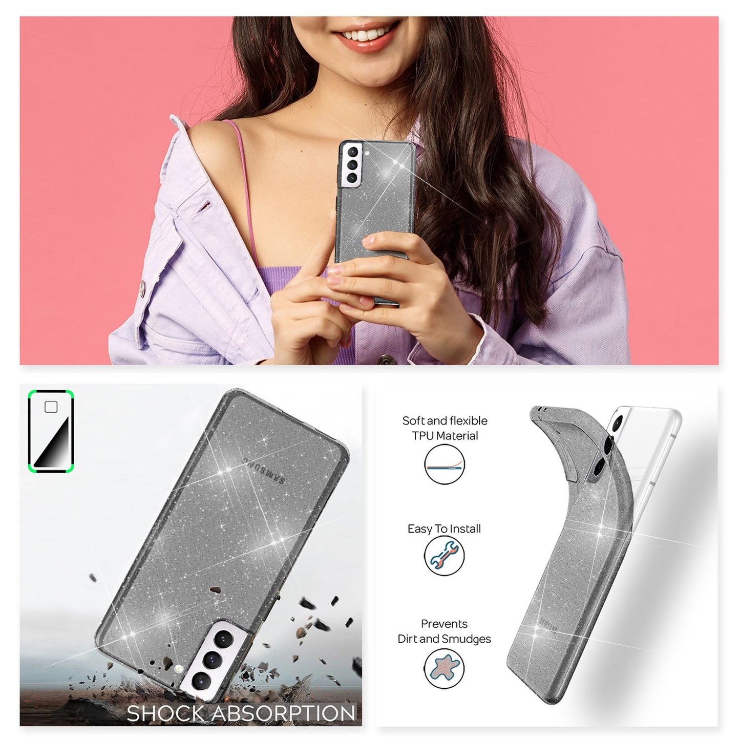 NALIA Glitzerhülle für Samsung Galaxy S22 Plus – Funkelndes Silikon Case – DAZZLIN (Transparent & Stoßfest) – Marke aus Berlin