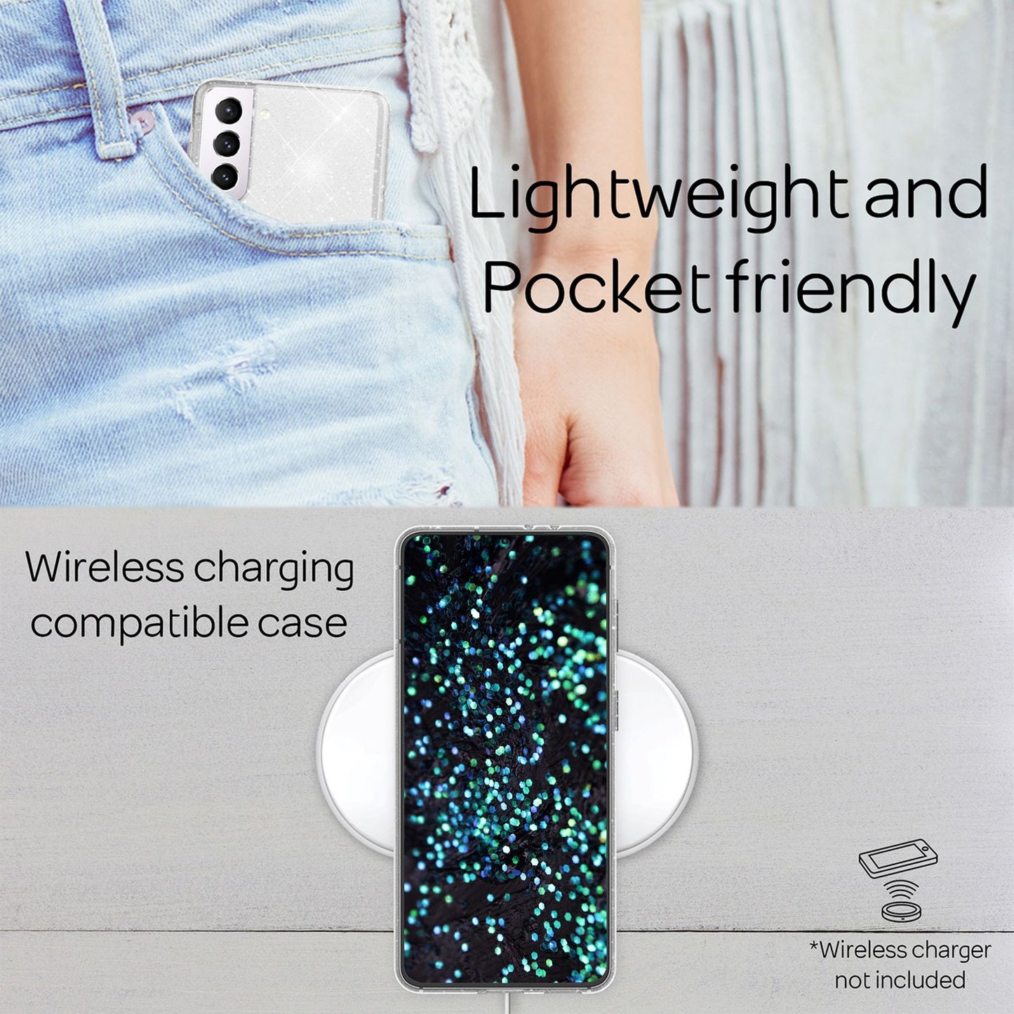 NALIA Glitzerhülle für Samsung Galaxy S22 Plus – Funkelndes Silikon Case – DAZZLIN (Transparent & Stoßfest) – Marke aus Berlin
