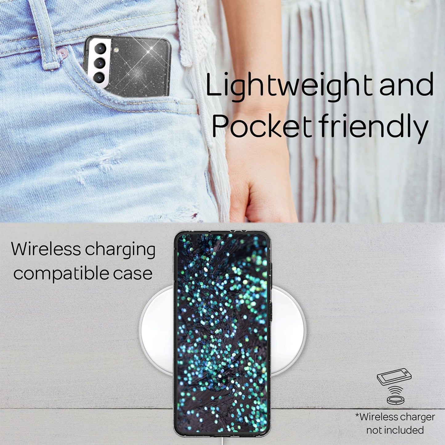 NALIA Glitzerhülle für Samsung Galaxy S22 Plus – Funkelndes Silikon Case – DAZZLIN (Transparent & Stoßfest) – Marke aus Berlin
