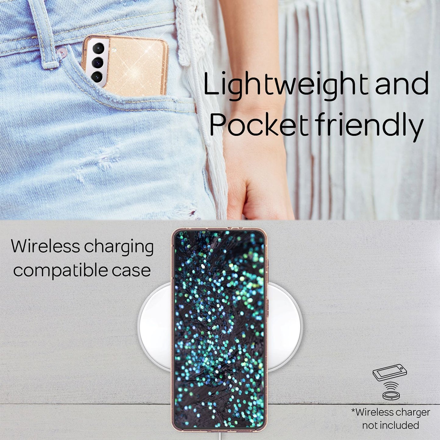 NALIA Glitzerhülle für Samsung Galaxy S22 Plus – Funkelndes Silikon Case – DAZZLIN (Transparent & Stoßfest) – Marke aus Berlin