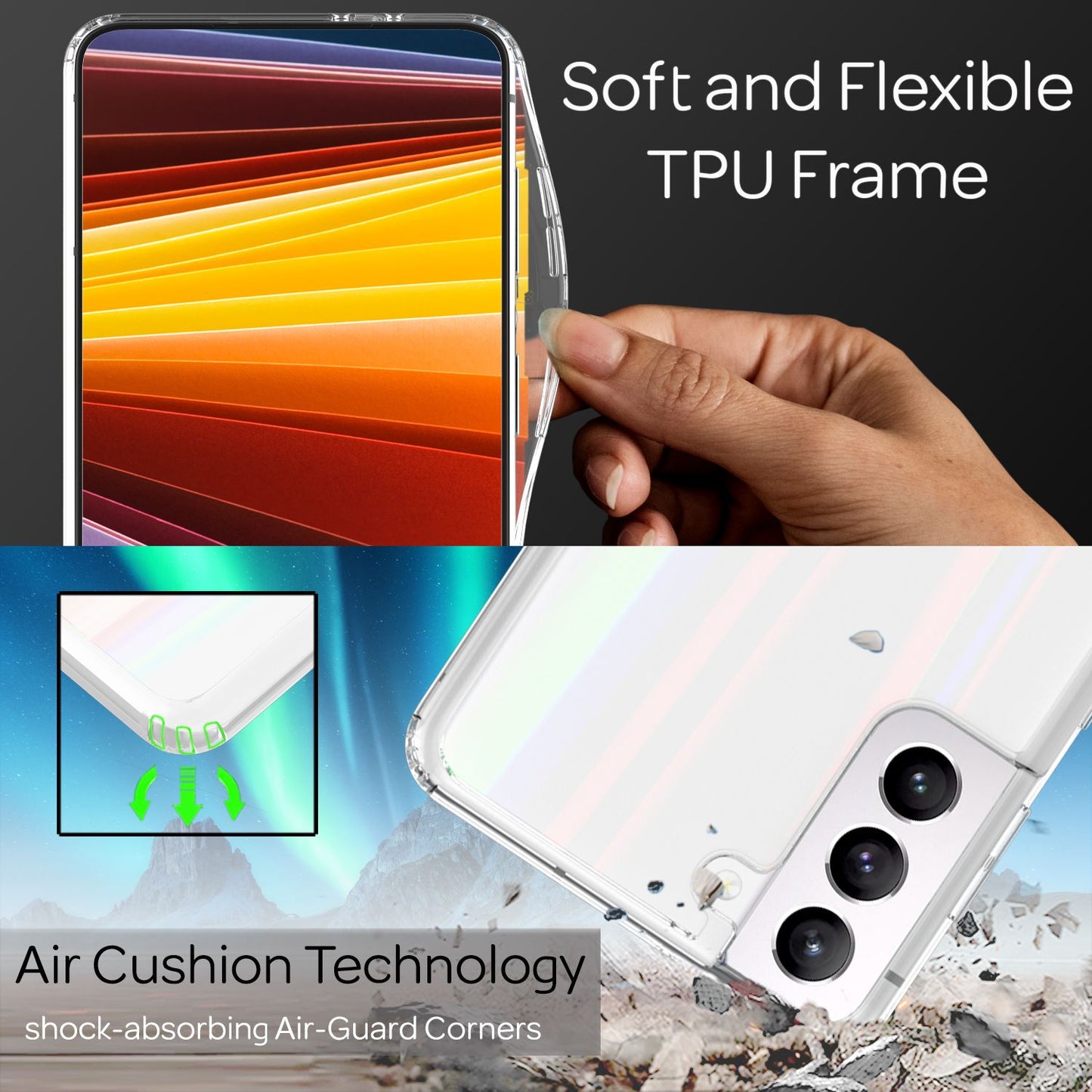 NALIA Transparente Glashülle für Samsung Galaxy S22 – Holografischer Prisma-Effekt (Regenbogen Schimmer) – 9H Hartglas & Anti-Gelb – AURORA – Marke aus Berlin