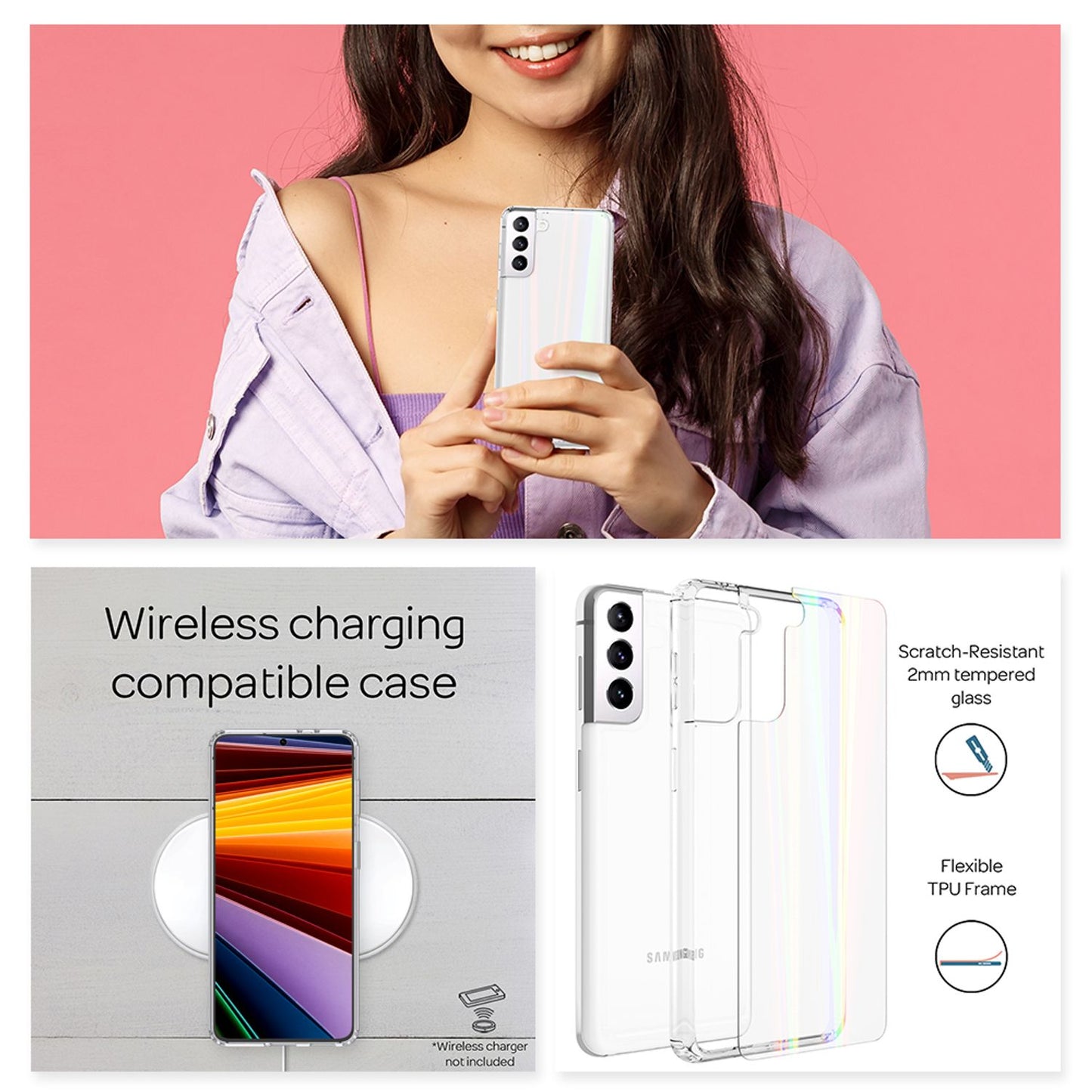 NALIA Transparente Glashülle für Samsung Galaxy S22 – Holografischer Prisma-Effekt (Regenbogen Schimmer) – 9H Hartglas & Anti-Gelb – AURORA – Marke aus Berlin