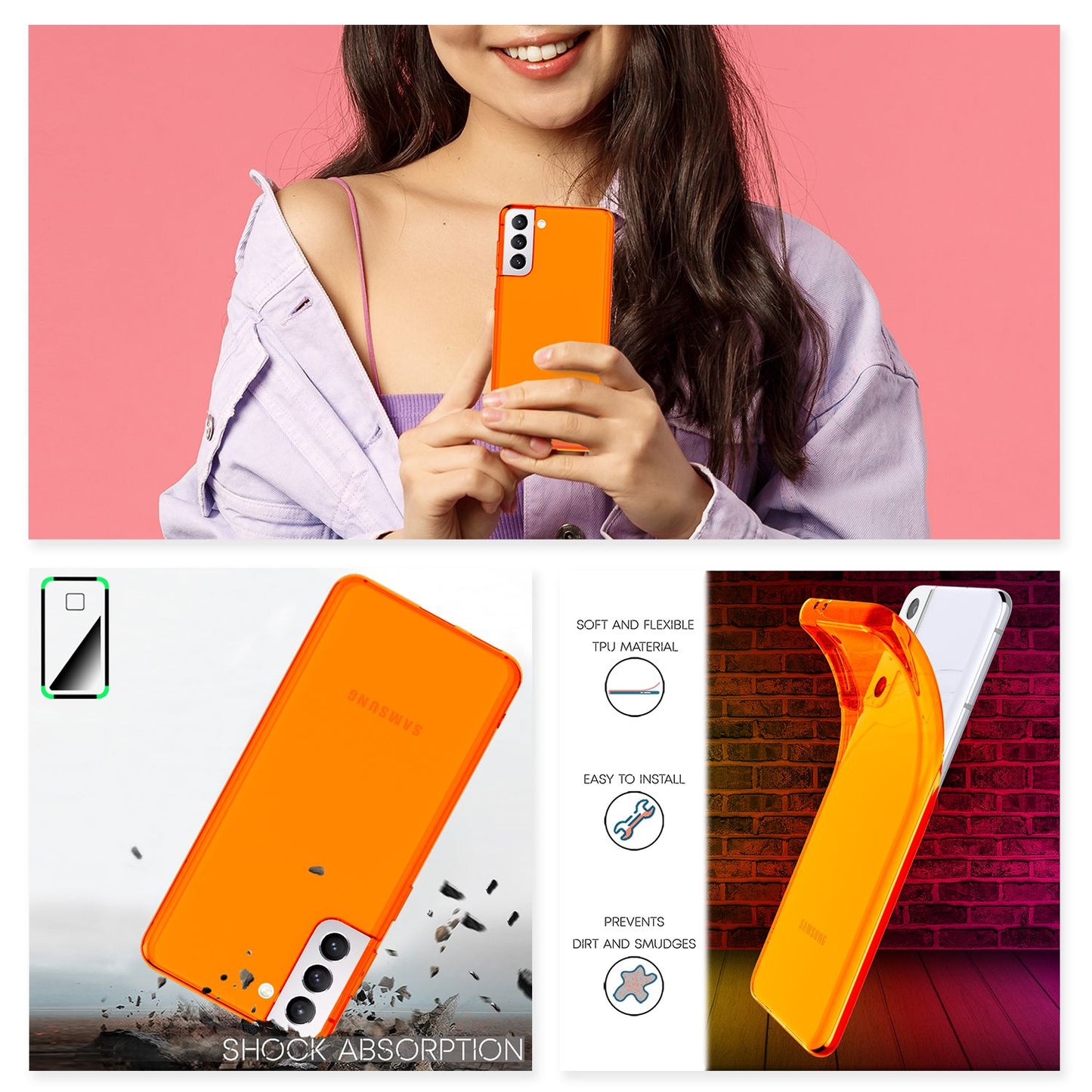 NALIA Neon Silikonhülle für Samsung Galaxy S22 – Knallige Signal-Farbe & Linsenschutz – VIBE (Transparentes Case) – Marke aus Berlin