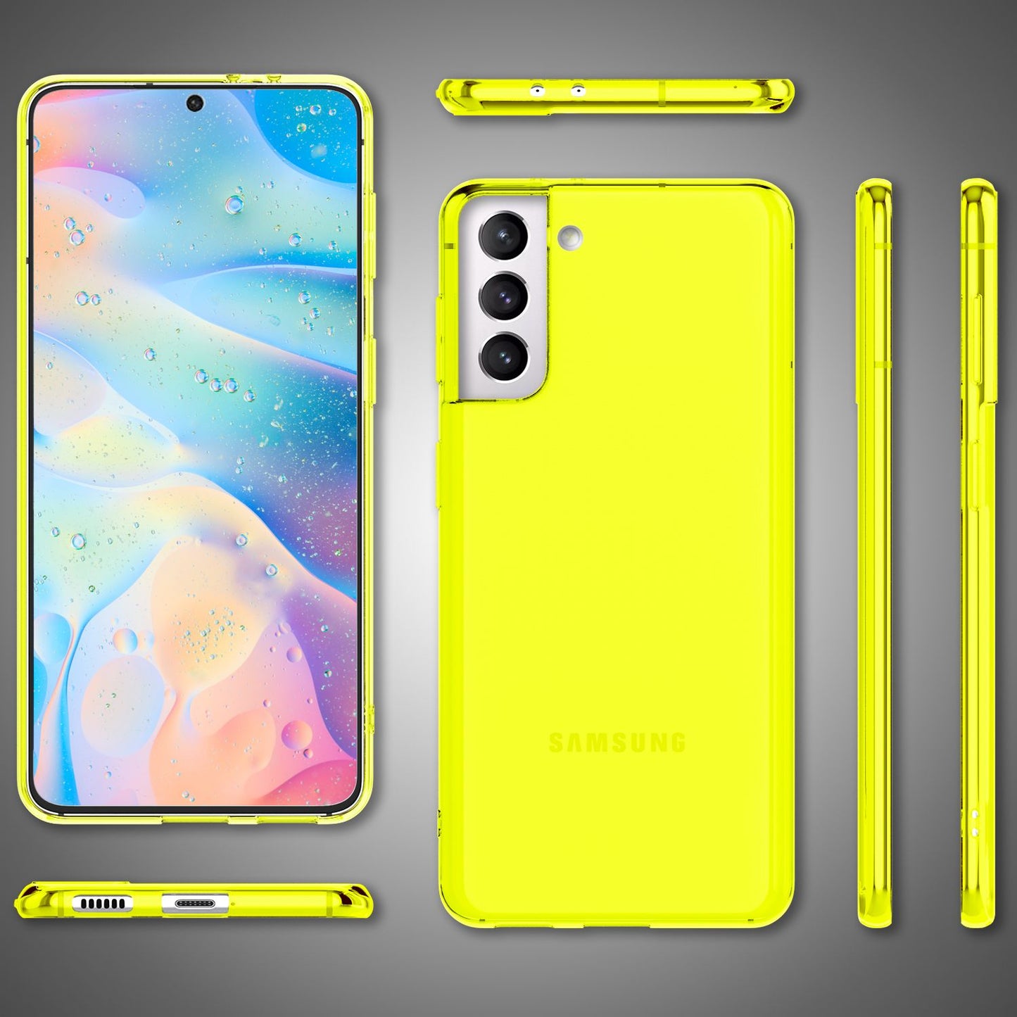 NALIA Neon Silikonhülle für Samsung Galaxy S22 – Knallige Signal-Farbe & Linsenschutz – VIBE (Transparentes Case) – Marke aus Berlin