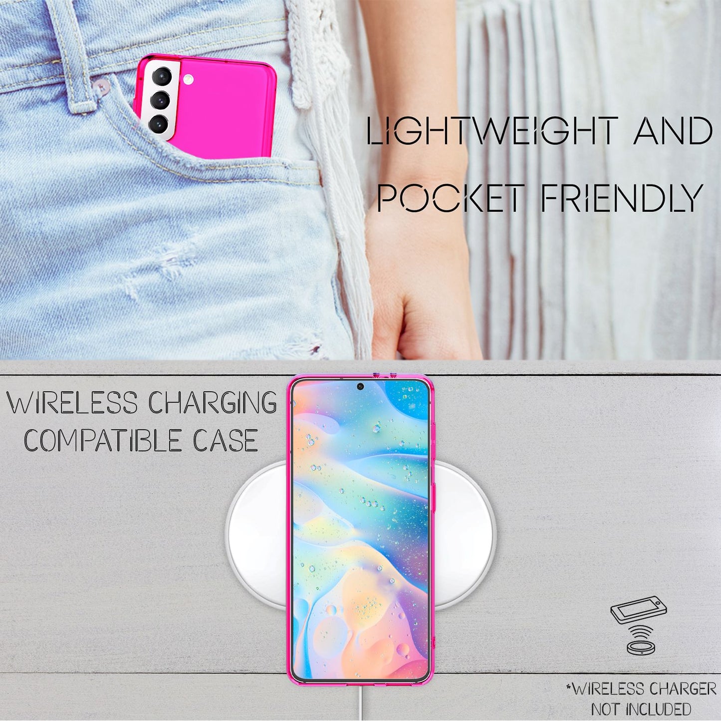 NALIA Neon Silikonhülle für Samsung Galaxy S22 Plus – Knallige Signal-Farbe & Linsenschutz – VIBE (Transparentes Case) – Marke aus Berlin