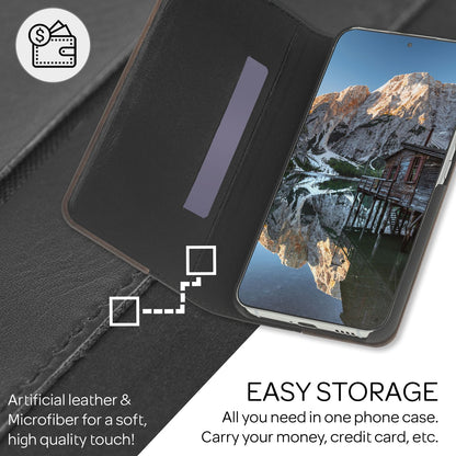 NALIA Echt-Holz Flipcase für Samsung Galaxy S22 Plus, Natur Holzhülle mit Standfunktion & Kartenfach - Walnuss