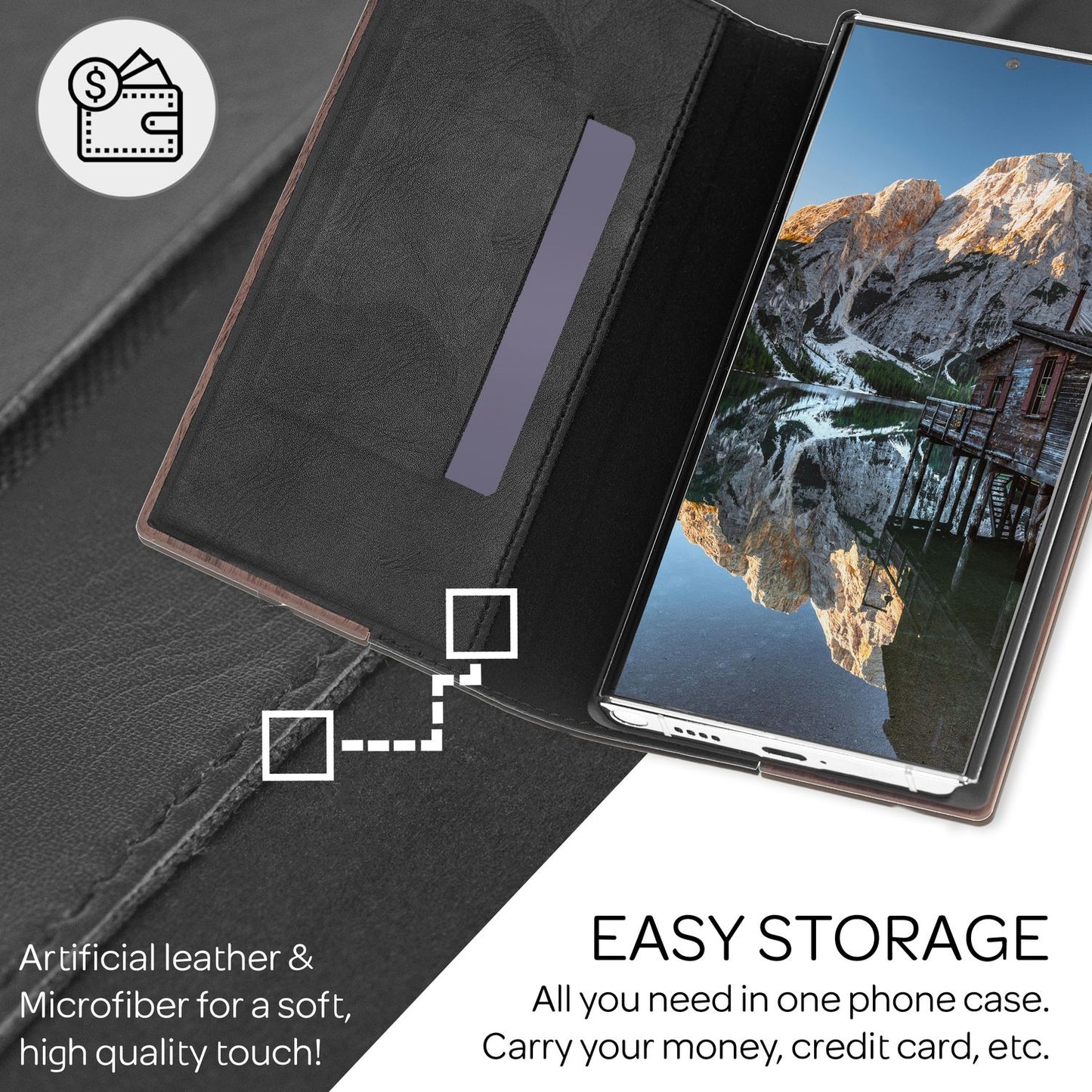 NALIA Echt-Holz Flipcase kompatibel mit Samsung Galaxy S22 Ultra Hülle, FSC zert. Natur Holzhülle mit Standfunktion & Kartenfach, Premium Wood Case Wallet Rundum-Schutz Handyhülle Bookcase - Walnuss