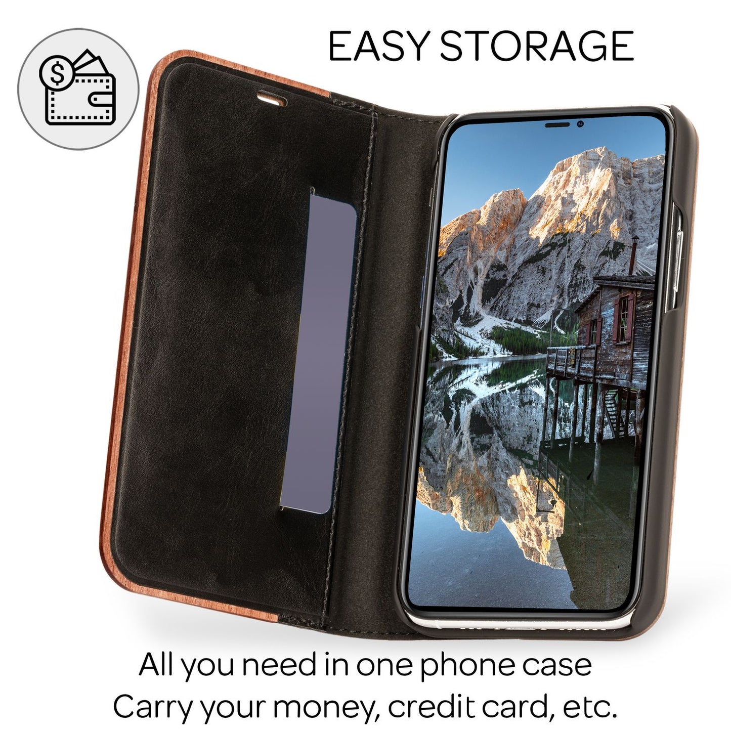 NALIA Echt-Holz Flipcase kompatibel mit iPhone 13 Hülle, FSC zert. Natur Holzhülle mit Standfunktion & Kartenfach, Premium Wood Case Wallet Rundum-Schutz Handyhülle Klapphülle Bookcase Etui - Walnuss