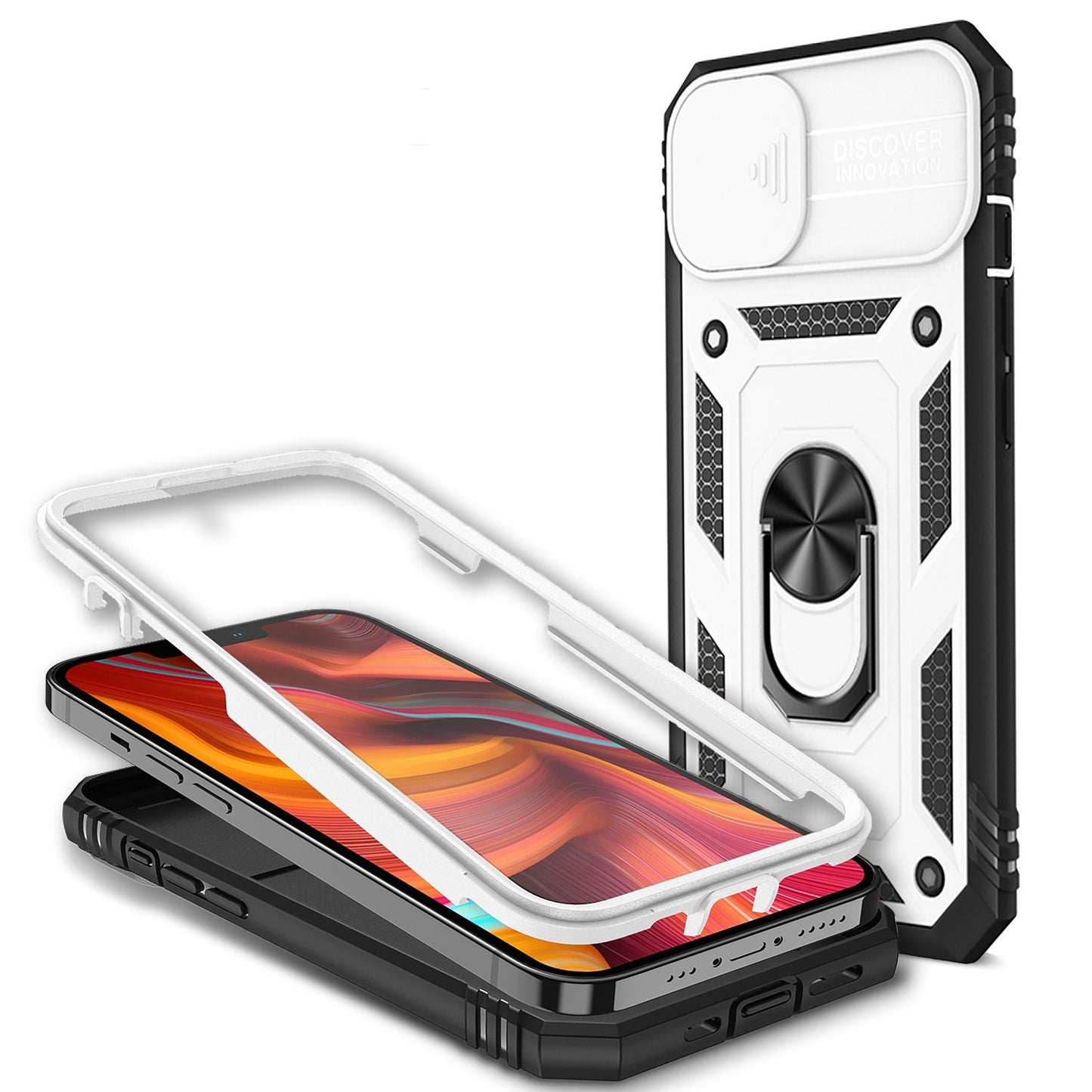 NALIA Military-Style Ringhülle kompatibel mit iPhone 13 Hülle, Extrem Schützend mit Display-Rahmen & Kamera-Abdeckung, 360° Ring für Standfunktion & KFZ-Halterung, Hardcase Stoßfest