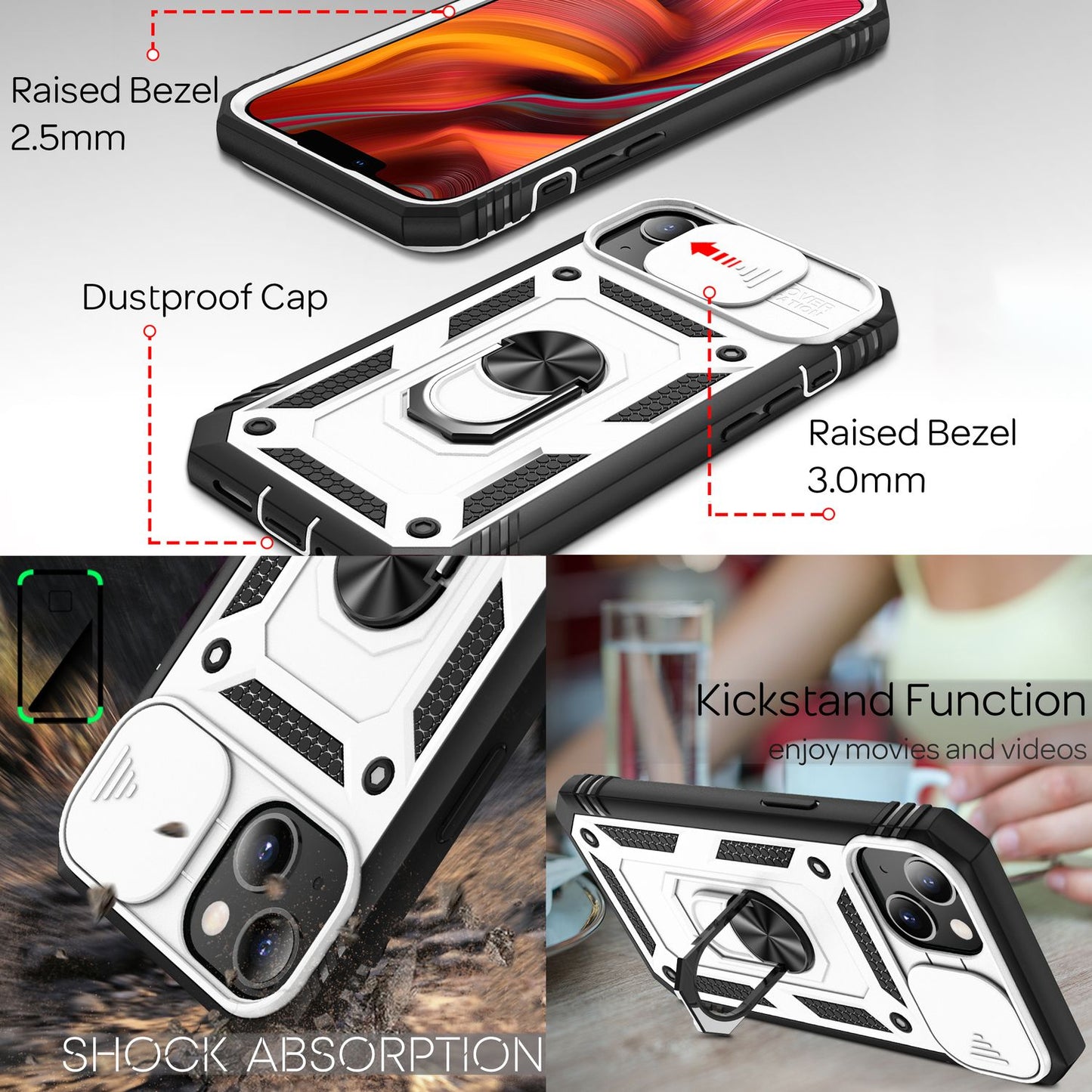 NALIA Military-Style Ringhülle kompatibel mit iPhone 13 Hülle, Extrem Schützend mit Display-Rahmen & Kamera-Abdeckung, 360° Ring für Standfunktion & KFZ-Halterung, Hardcase Stoßfest