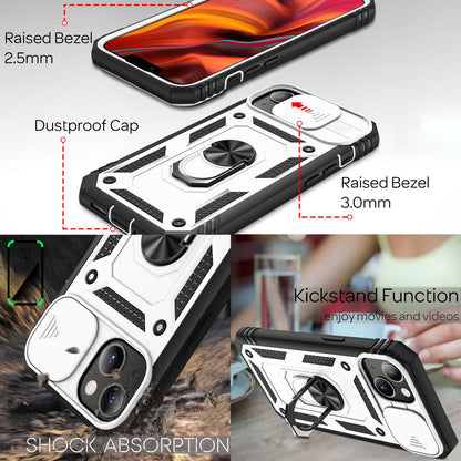 NALIA Military-Style Ringhülle kompatibel mit iPhone 13 Hülle, Extrem Schützend mit Display-Rahmen & Kamera-Abdeckung, 360° Ring für Standfunktion & KFZ-Halterung, Hardcase Stoßfest