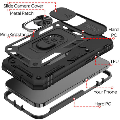NALIA Military-Style Ringhülle kompatibel mit iPhone 13 Hülle, Extrem Schützend mit Display-Rahmen & Kamera-Abdeckung, 360° Ring für Standfunktion & KFZ-Halterung, Hardcase Stoßfest