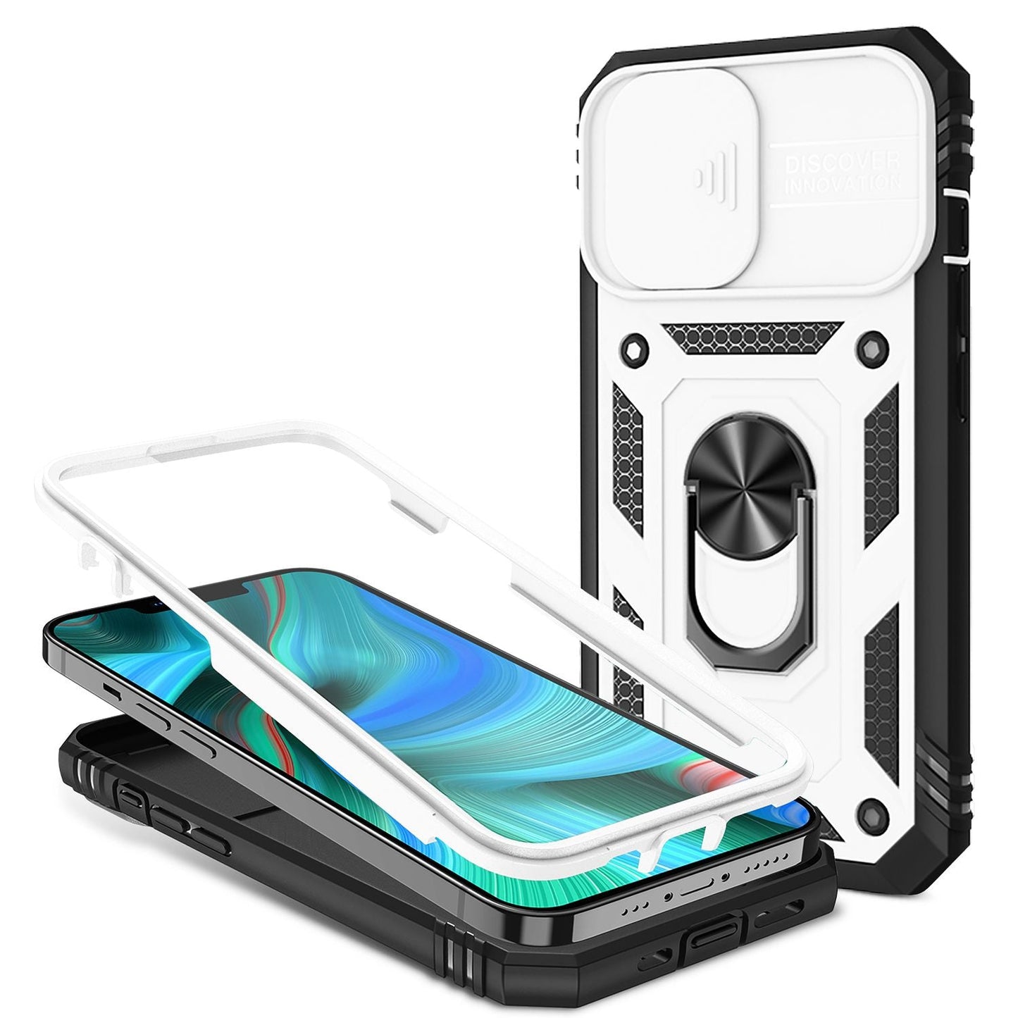 NALIA Military-Style Ringhülle kompatibel mit iPhone 13 Pro Max Hülle, Extrem Schützend mit Display-Rahmen & Kamera-Abdeckung, 360° Ring für Standfunktion & KFZ-Halter, Hardcase Robust