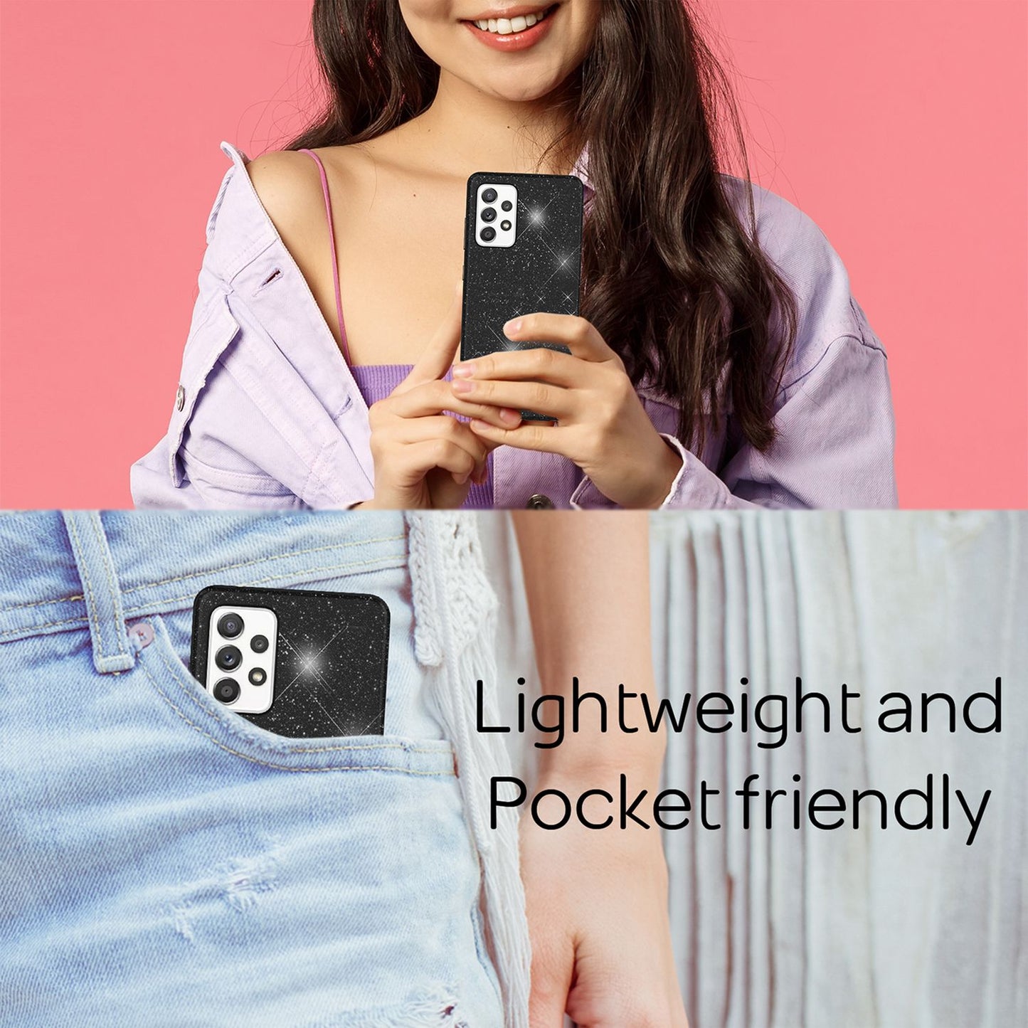 NALIA Glitzerhülle für Samsung Galaxy A33 – Funkelnder Glitzer-Look & Grip – SHINEPOP (Silikon Case) – Marke aus Berlin