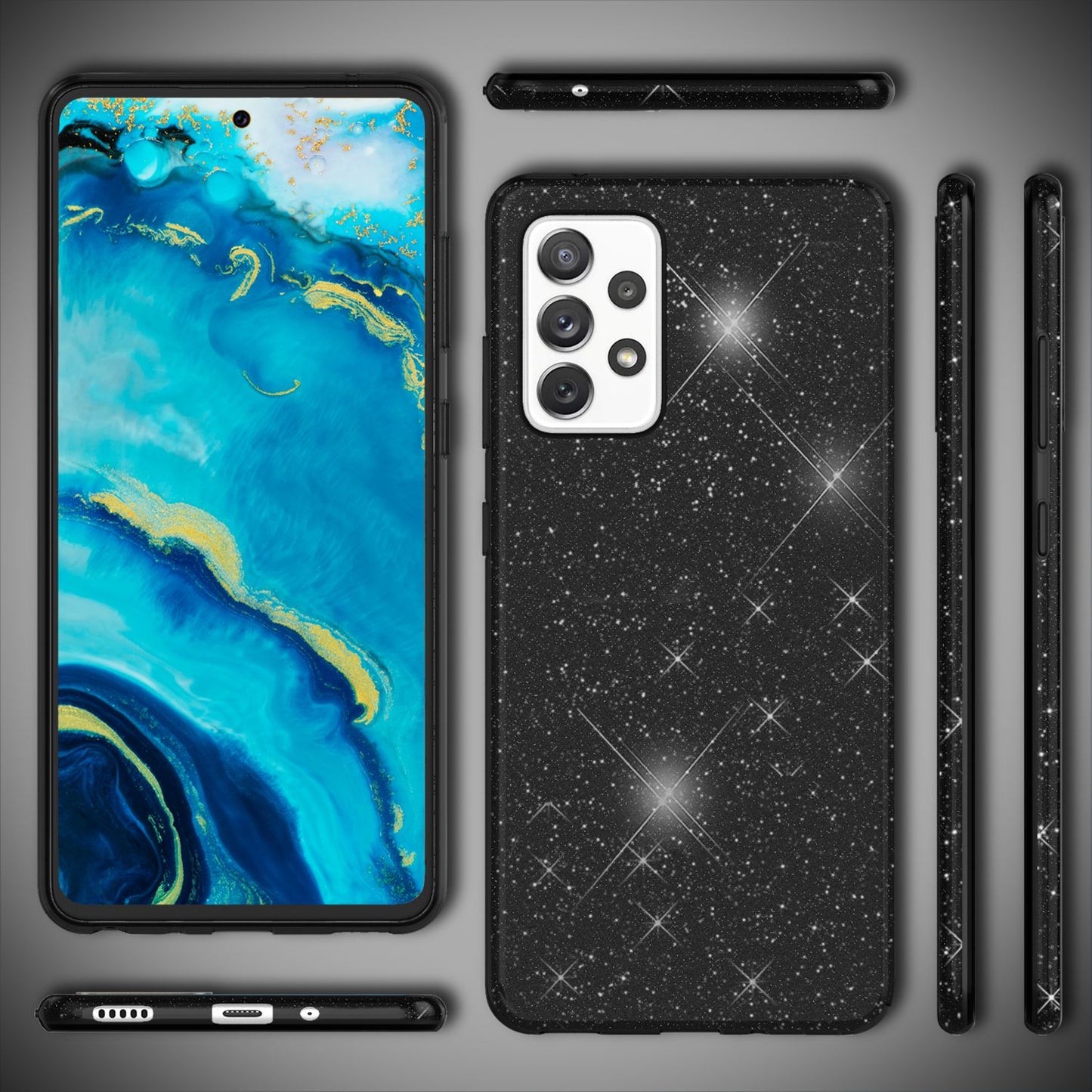 NALIA Glitzerhülle für Samsung Galaxy A33 – Funkelnder Glitzer-Look & Grip – SHINEPOP (Silikon Case) – Marke aus Berlin