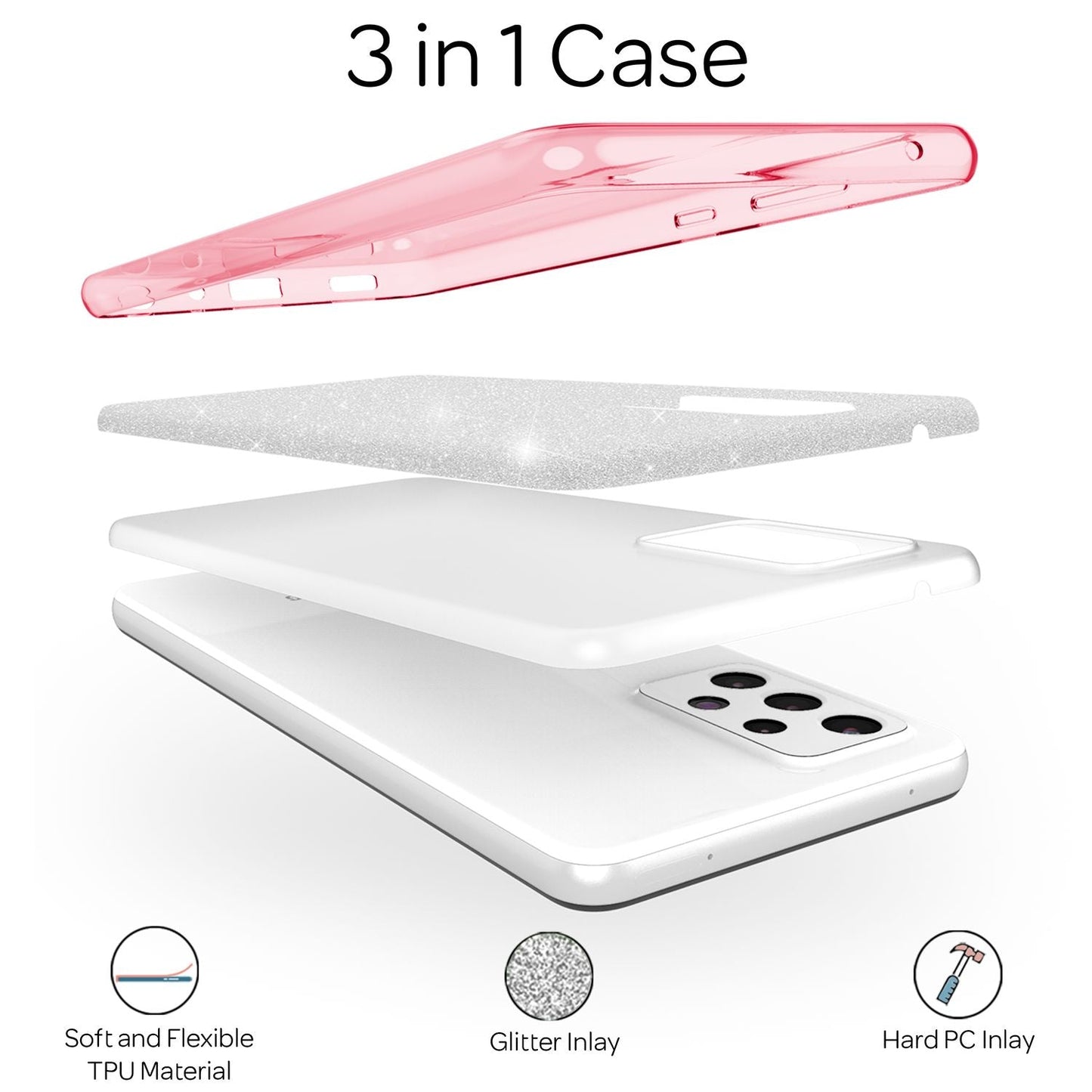 NALIA Glitzerhülle für Samsung Galaxy A53 – Funkelnder Glitzer-Look & Grip – SHINEPOP (Silikon Case) – Marke aus Berlin
