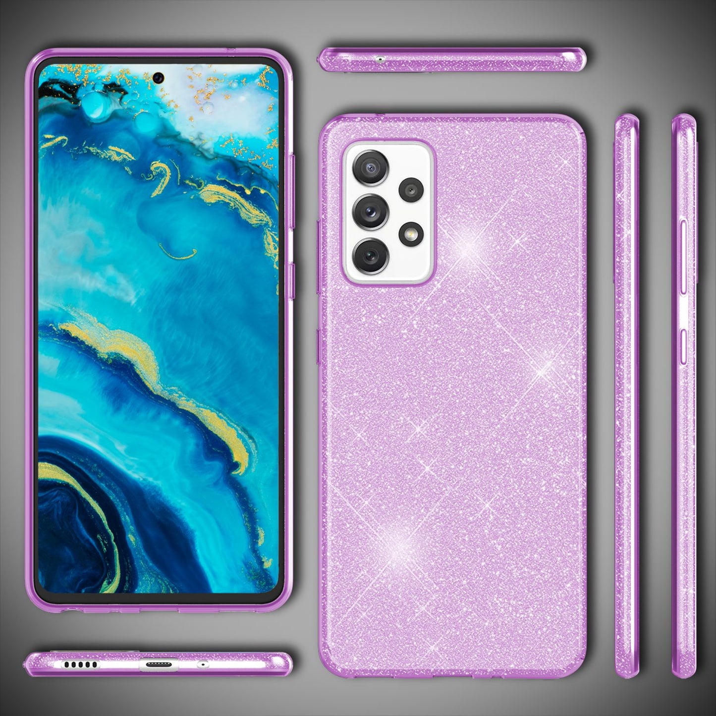 NALIA Glitzerhülle für Samsung Galaxy A53 – Funkelnder Glitzer-Look & Grip – SHINEPOP (Silikon Case) – Marke aus Berlin