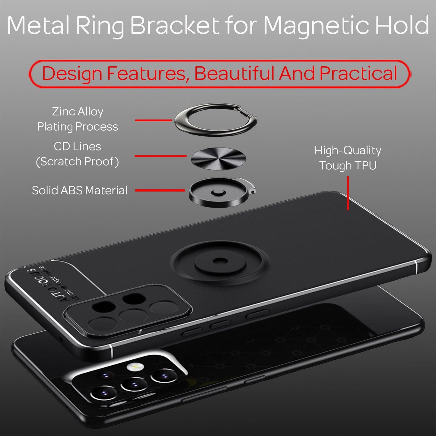 NALIA Ringhülle für Samsung Galaxy A53 – Ring-Ständer 360° & für Magnet-Halter – GRIP360 (Mattiertes Silikon Case) – Marke aus Berlin