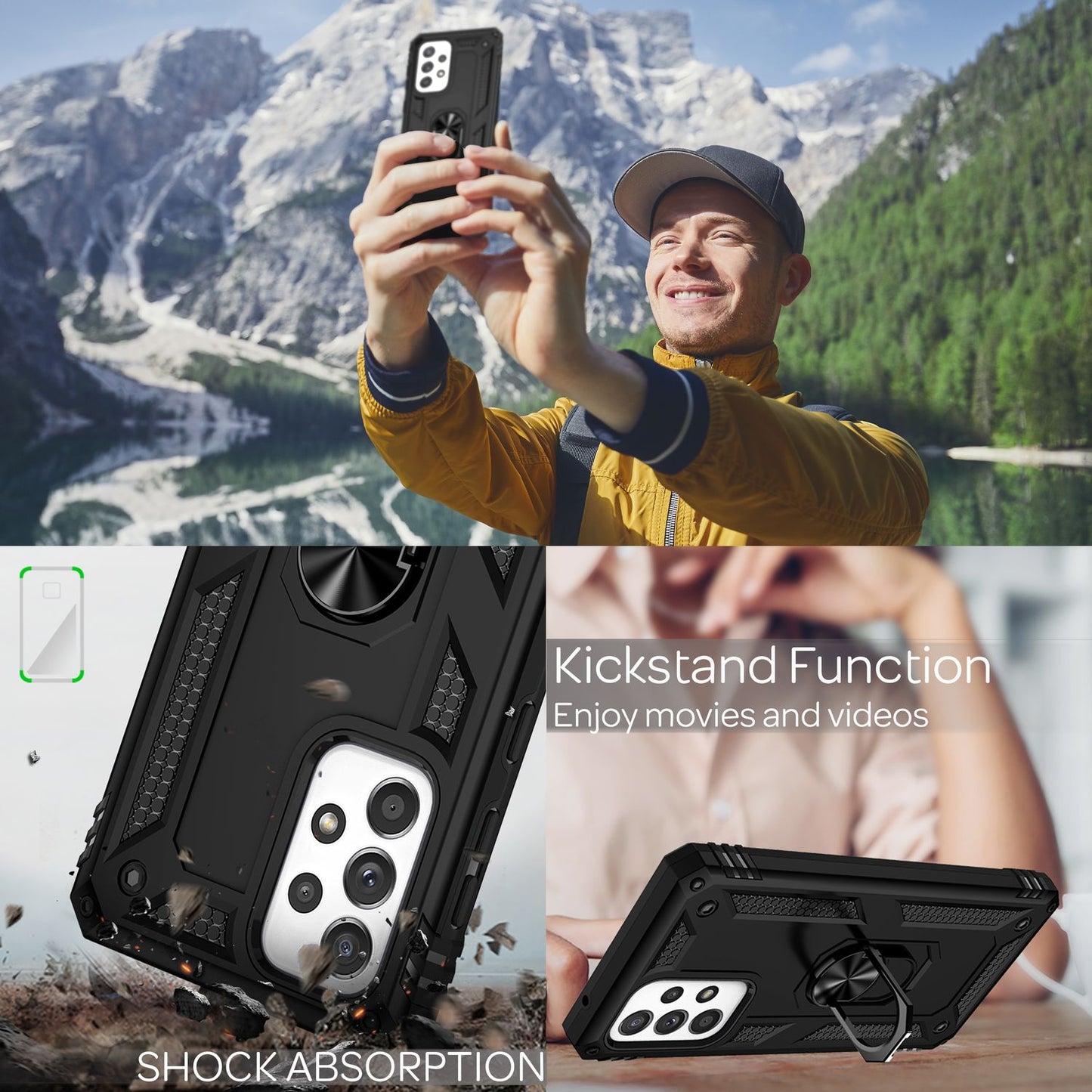 NALIA Panzerhülle für Samsung Galaxy A53 – Ring-Ständer 360° & Magnet-Halterung Kompatibel – RINGDEFEND (Stoßfestes Outdoor Case) – Marke aus Berlin
