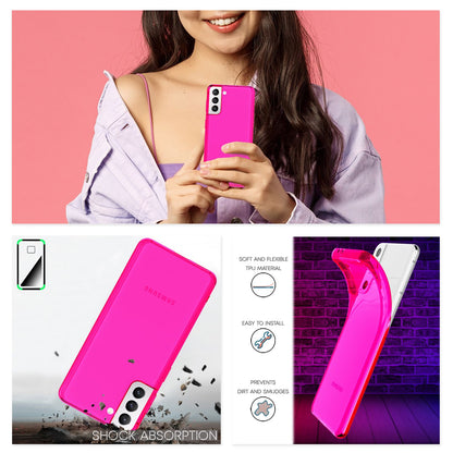 NALIA Neon Silikonhülle für Samsung Galaxy S21 FE – Knallige Signal-Farbe & Linsenschutz – VIBE (Transparentes Case) – Marke aus Berlin