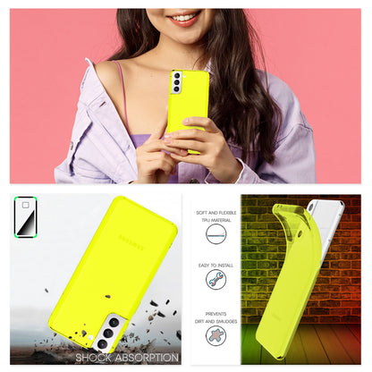 NALIA Neon Silikonhülle für Samsung Galaxy S21 FE – Knallige Signal-Farbe & Linsenschutz – VIBE (Transparentes Case) – Marke aus Berlin