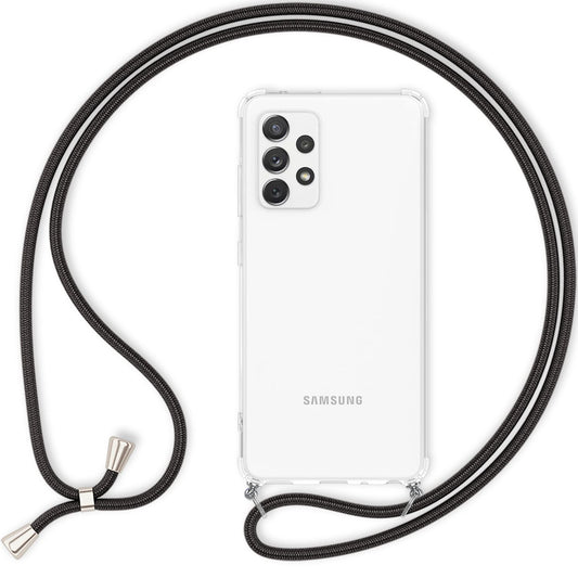 NALIA Handykette für Samsung Galaxy A33 – Transparentes Hybrid-Case & Band – HANGIT (Anti-Gelb Rückseite & Verstellbar) – Marke aus Berlin
