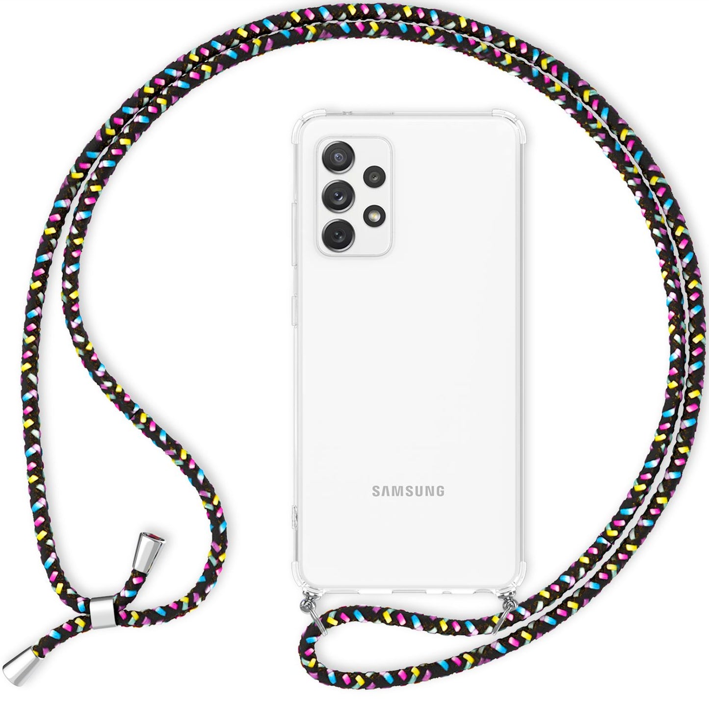 NALIA Handykette für Samsung Galaxy A33 – Transparentes Hybrid-Case & Band – HANGIT (Anti-Gelb Rückseite & Verstellbar) – Marke aus Berlin