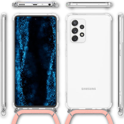 NALIA Handykette für Samsung Galaxy A33 – Transparentes Hybrid-Case & Band – HANGIT (Anti-Gelb Rückseite & Verstellbar) – Marke aus Berlin
